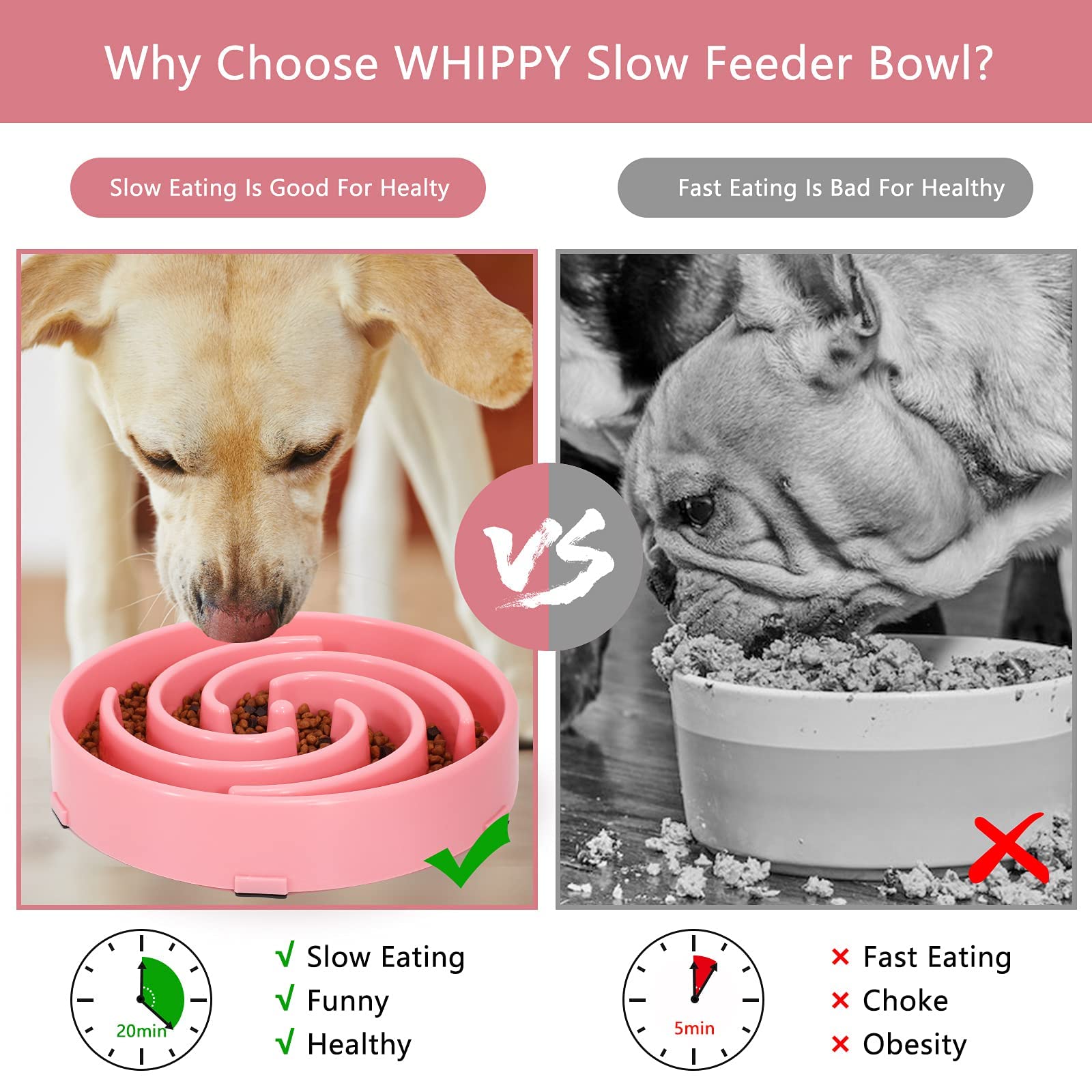 Foto 7 pulgar | Cuenco Para Perros Slow Feeder Whippy, Grande, Para Perros Grandes Y Medianos, Color Rosa - Venta Internacional.