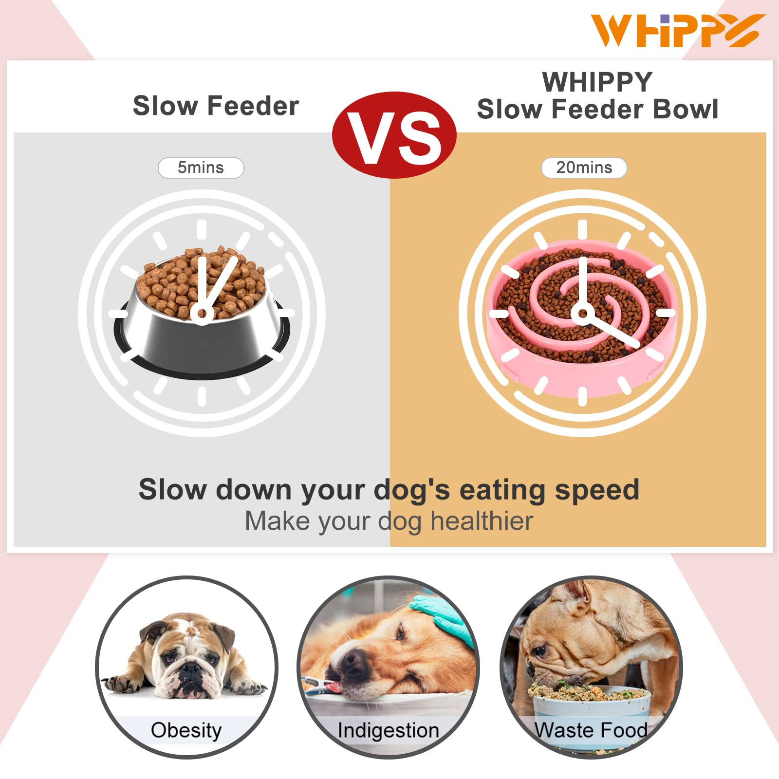 Foto 4 pulgar | Bol Slow Feeder Bowl Whippy Para Comida De Perro Mediano, Plato De Agua, Color Rosa - Venta Internacional.