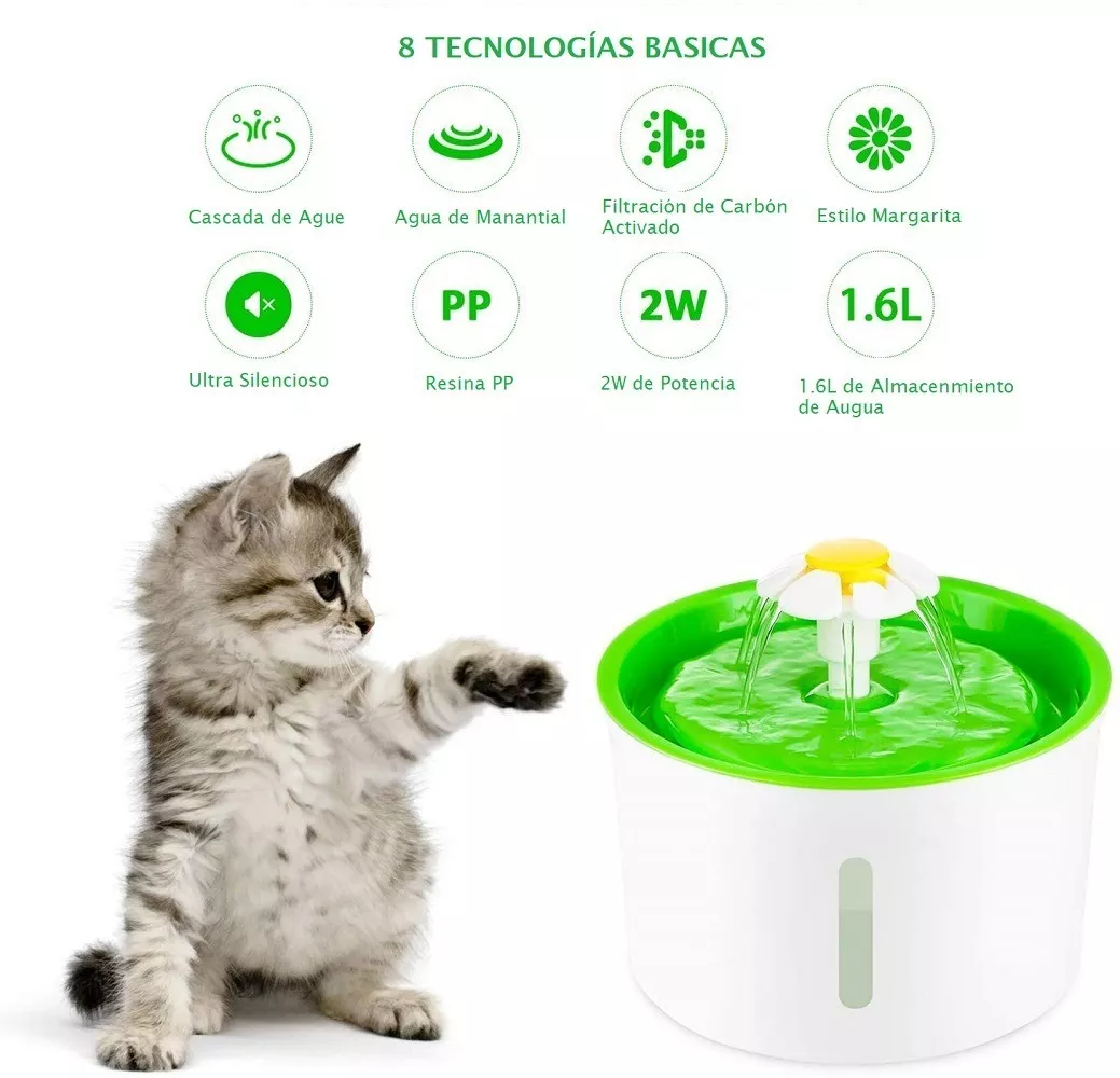 Foto 4 pulgar | Bebedero Automático Para Mascotas 1.6  Verde  Con Blanco