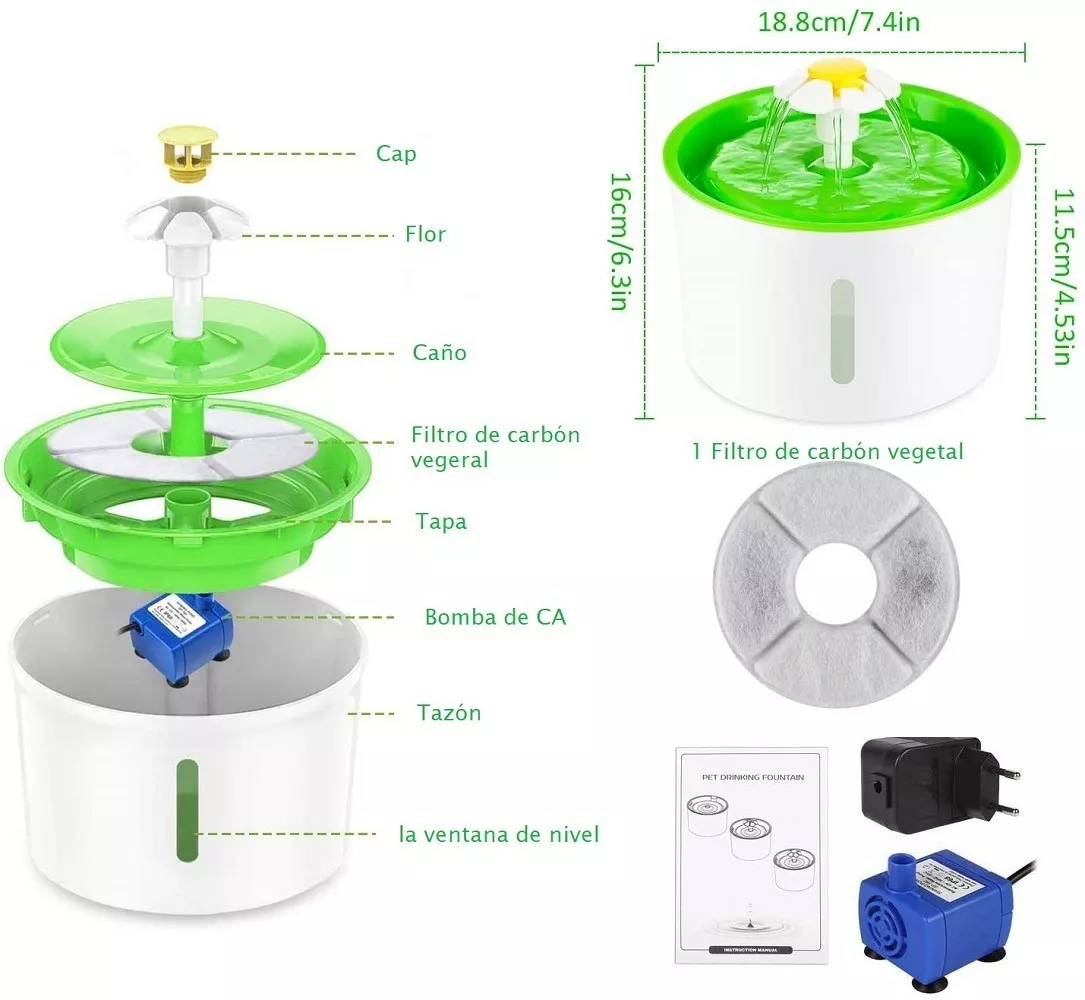 Foto 5 pulgar | Bebedero Automático Para Mascotas 1.6  Verde  Con Blanco