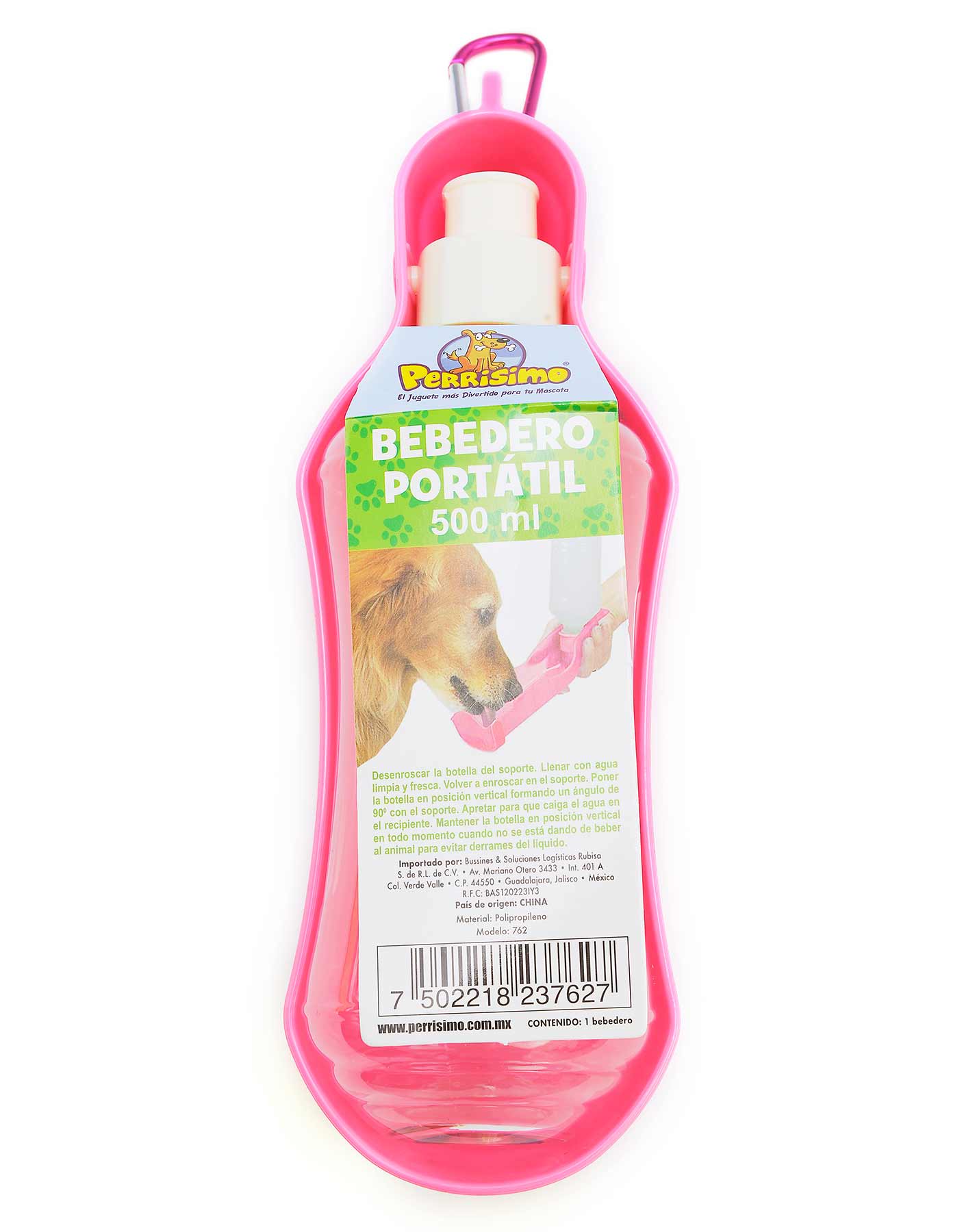 Foto 2 pulgar | Bebedero Portátil para Hidratar a tu Mascota Perrísimo Rosa 500 ml