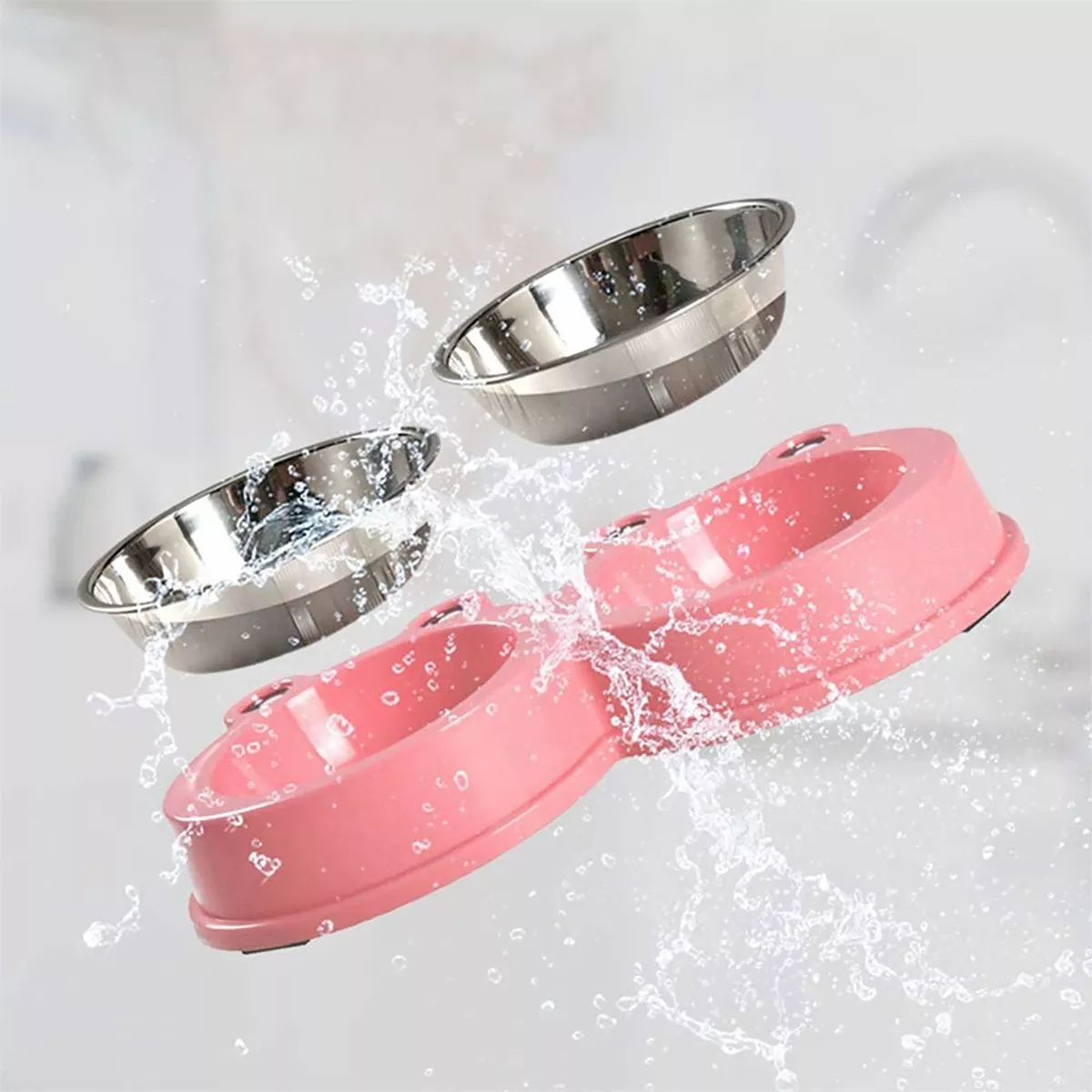 Foto 4 pulgar | Tazón Doble Plato para Perro Antiderrapante Acero Inoxidable Eo Safe Imports Esi-11552 Rosa