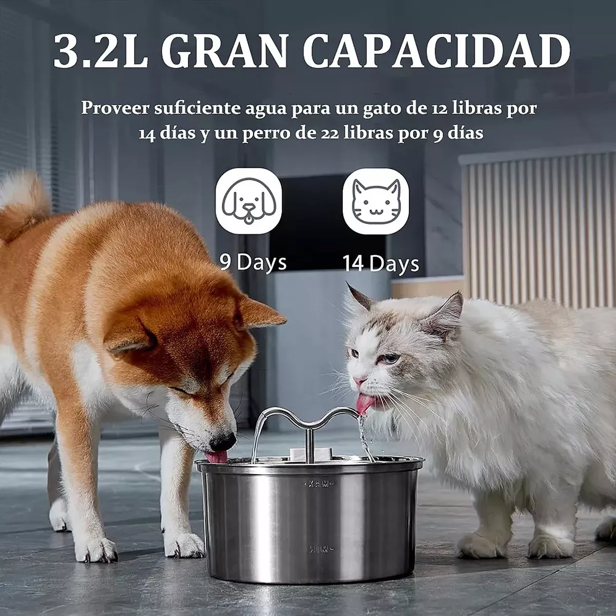 Foto 4 pulgar | Fuente y Bebedero de Acero Inoxidable para Mascotas de 3.2 l