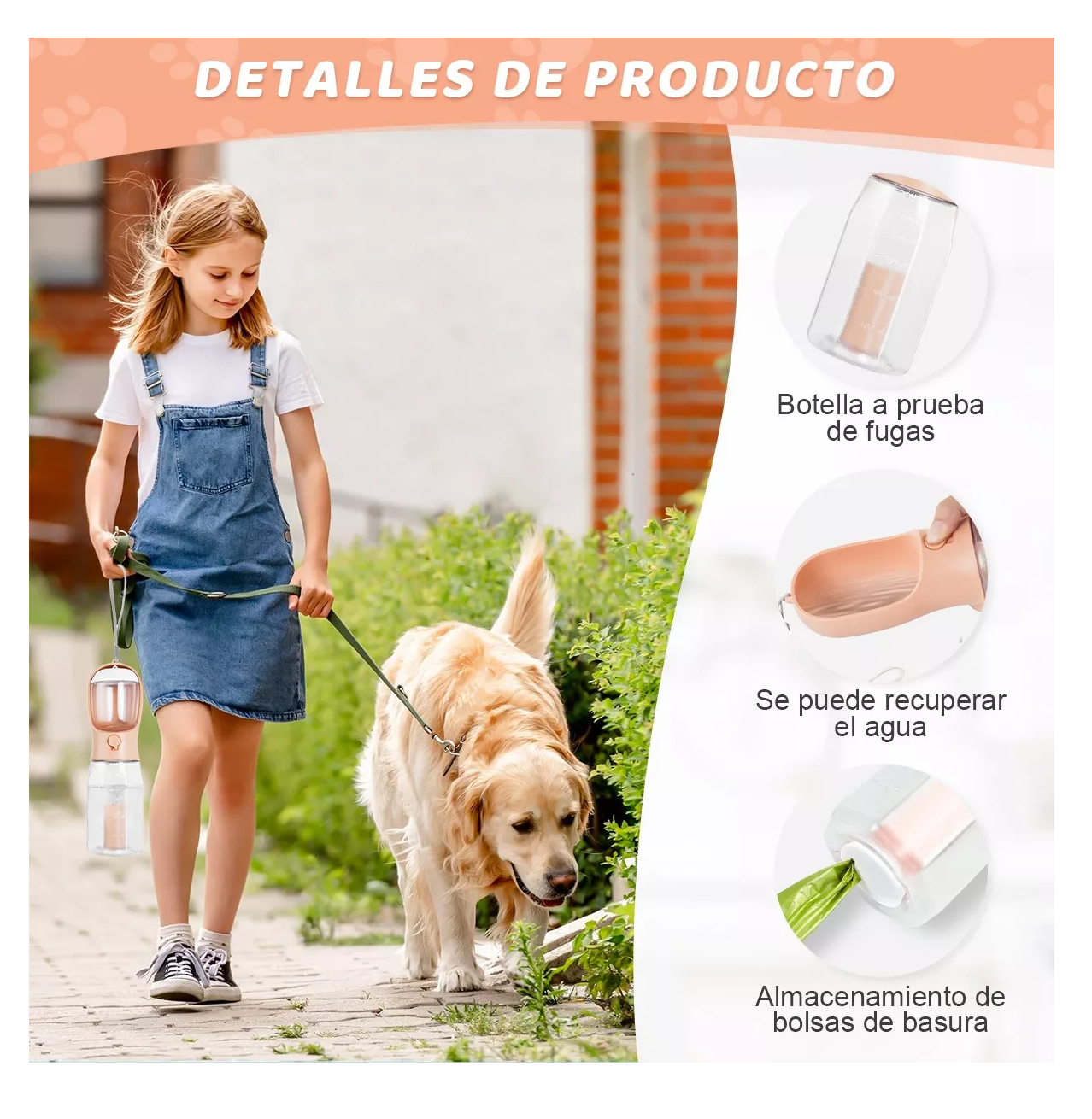 Foto 3 pulgar | Bebedero Para Perro Portátil 600 Ml Con Bolsa De Basura*3 Rosa/transparente