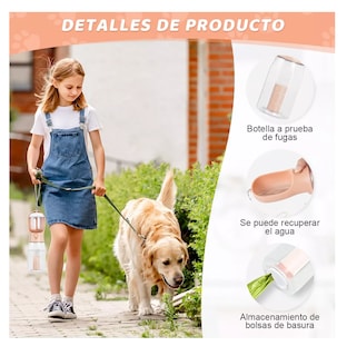 Foto 2 | Bebedero Para Perro Portátil 600 Ml Con Bolsa De Basura*3 Rosa/transparente