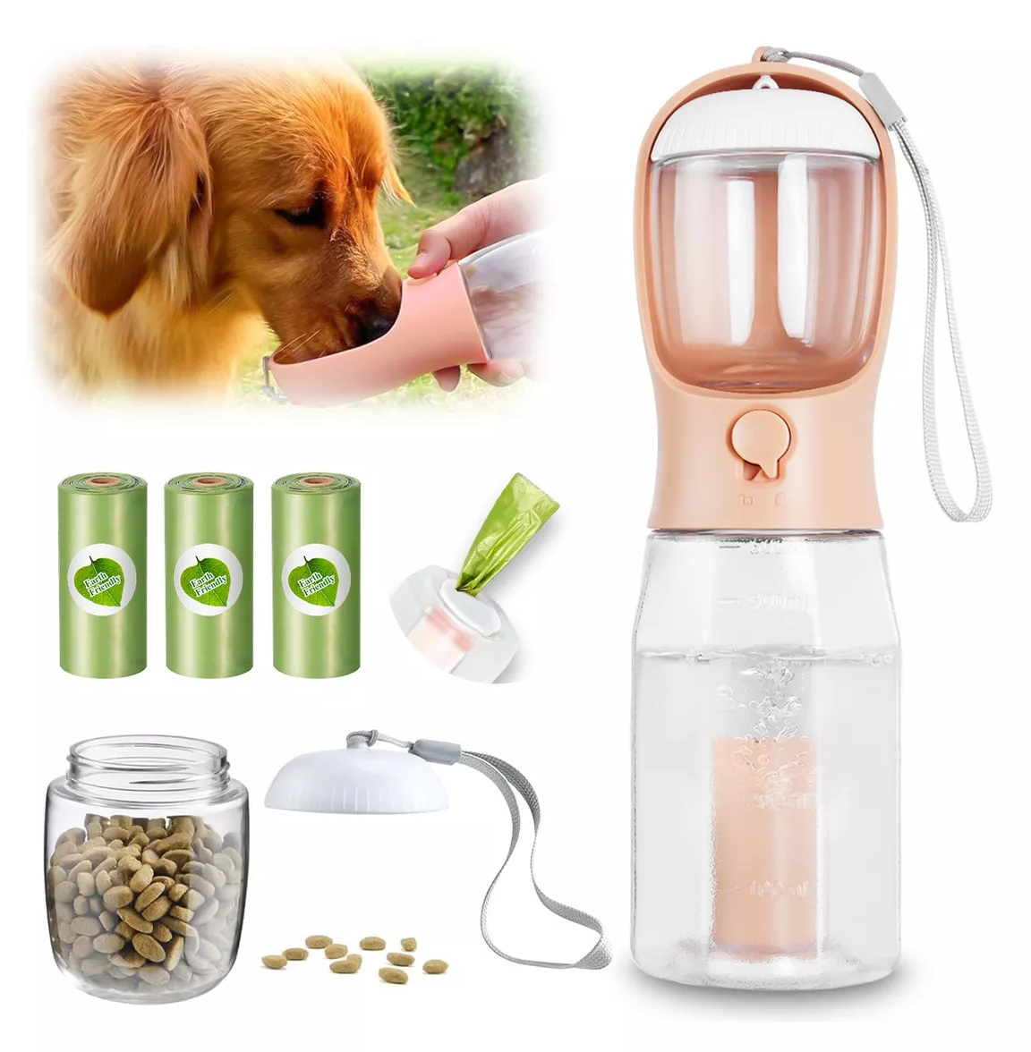 Foto 7 pulgar | Bebedero Para Perro Portátil 600 Ml Con Bolsa De Basura*3 Rosa/transparente