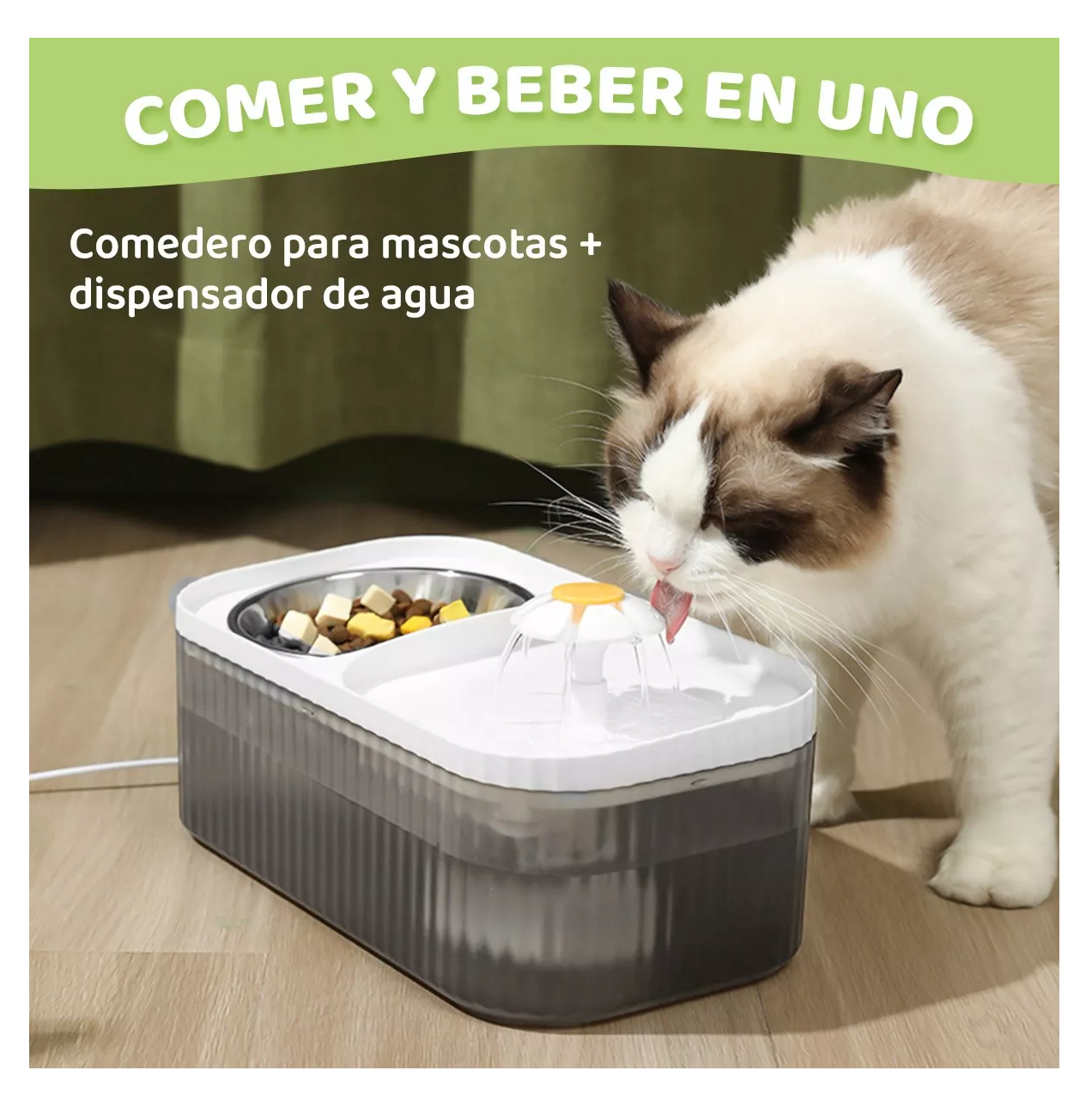 Foto 3 pulgar | Bebederos Para Gatos Comederos Para Perros Fuentes De Gran Capacidad Gris/blanco