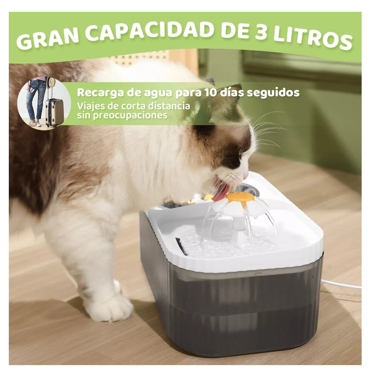 Foto 5 pulgar | Bebederos Para Gatos Comederos Para Perros Fuentes De Gran Capacidad Gris/blanco