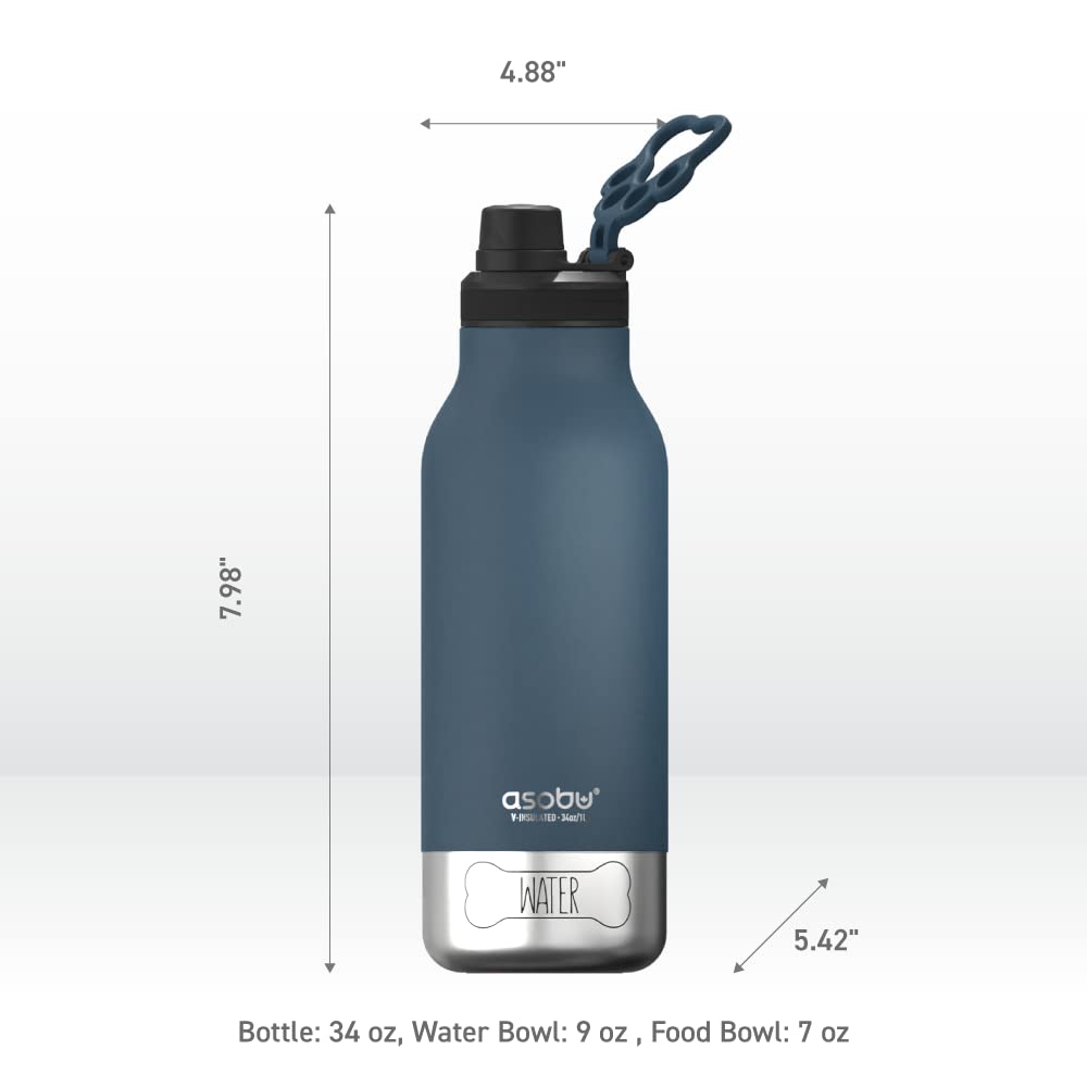 Foto 6 pulgar | Botella De Agua Asobu Dog Buddy De Acero Inoxidable De 1 Litro Con Cuenco Azul - Venta Internacional.