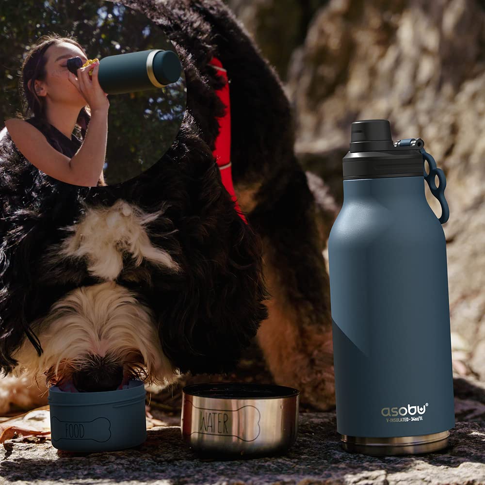 Foto 6 | Botella De Agua Asobu Dog Buddy De Acero Inoxidable De 1 Litro Con Cuenco Azul - Venta Internacional.
