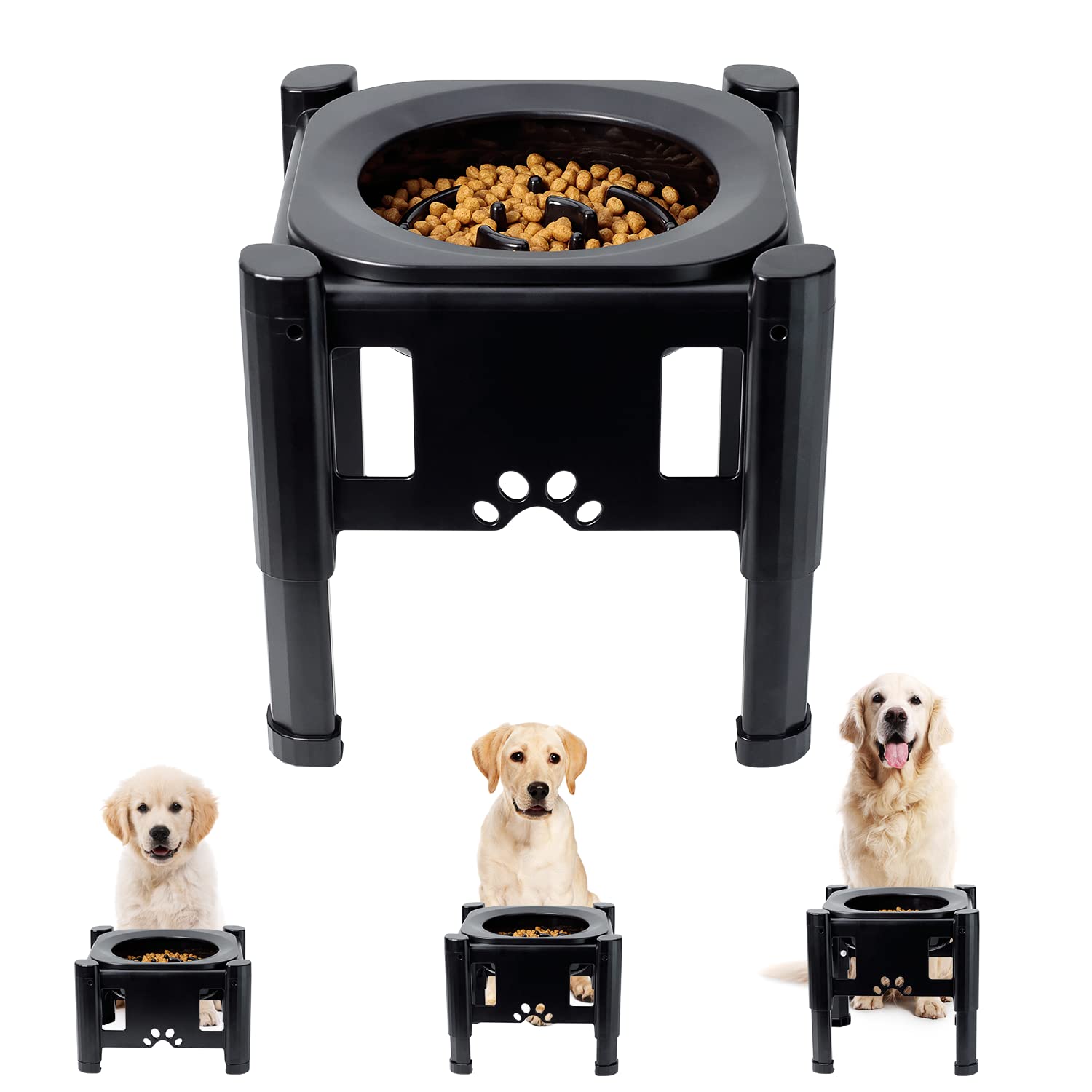 Cuencos Para Perros Slow Feeder Pawque Ajustables, Elevados A 3 Alturas - Venta Internacional.