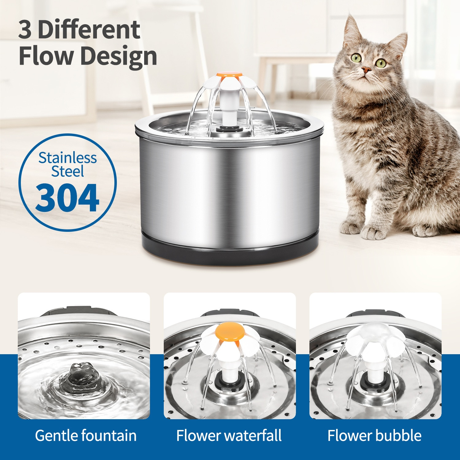Foto 5 pulgar | Fuente De Agua Para Gatos Sanlin Beans De Acero Inoxidable, 2,5 L, Usb - Venta Internacional.