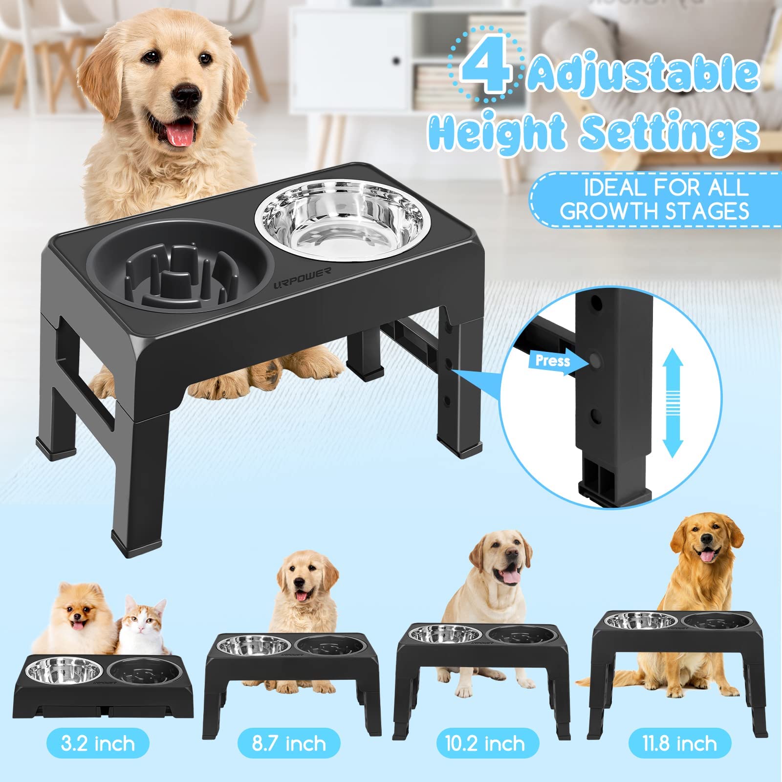 Foto 3 pulgar | Cuencos Ajustables Para Perros Con Alimentación Lenta Y Elevado Urpower - Venta Internacional.