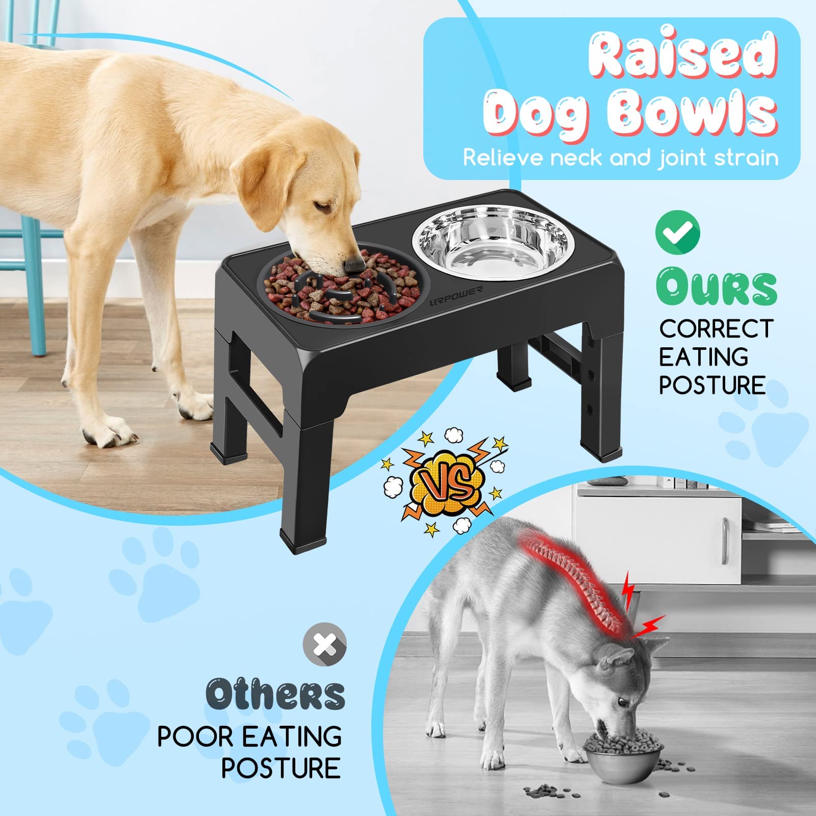 Foto 4 pulgar | Cuencos Ajustables Para Perros Con Alimentación Lenta Y Elevado Urpower - Venta Internacional.