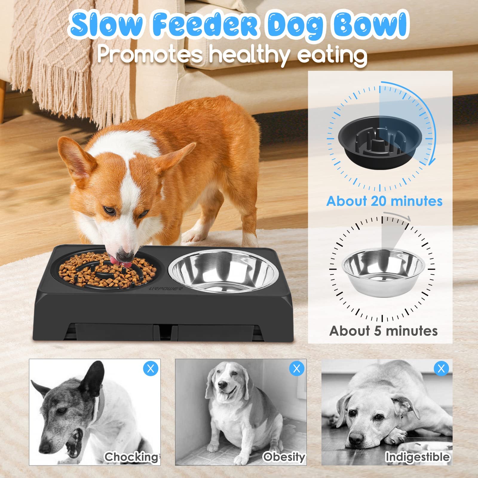 Foto 5 pulgar | Cuencos Ajustables Para Perros Con Alimentación Lenta Y Elevado Urpower - Venta Internacional.
