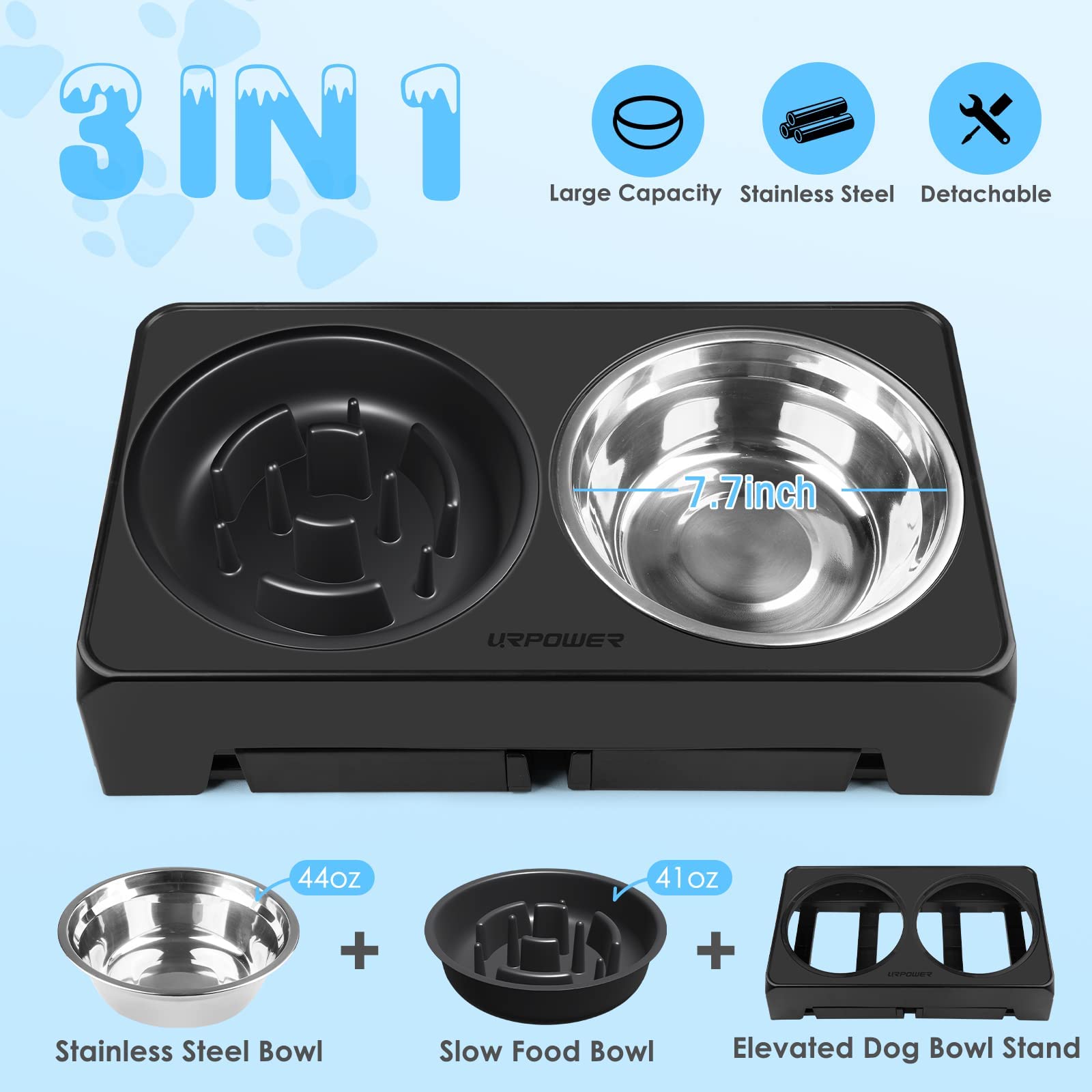 Foto 6 pulgar | Cuencos Ajustables Para Perros Con Alimentación Lenta Y Elevado Urpower - Venta Internacional.