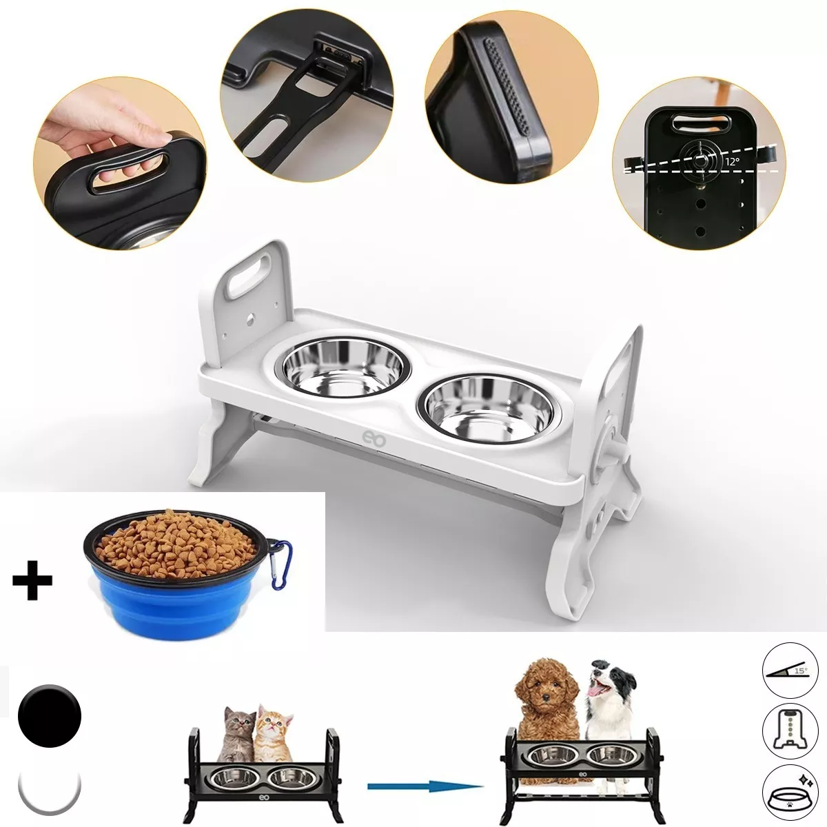 Foto 3 pulgar | Comedero Elevado Para Perro Gatos Mascotas, Plato Plegable Eo Safe Imports Esi-8427-1 Negro