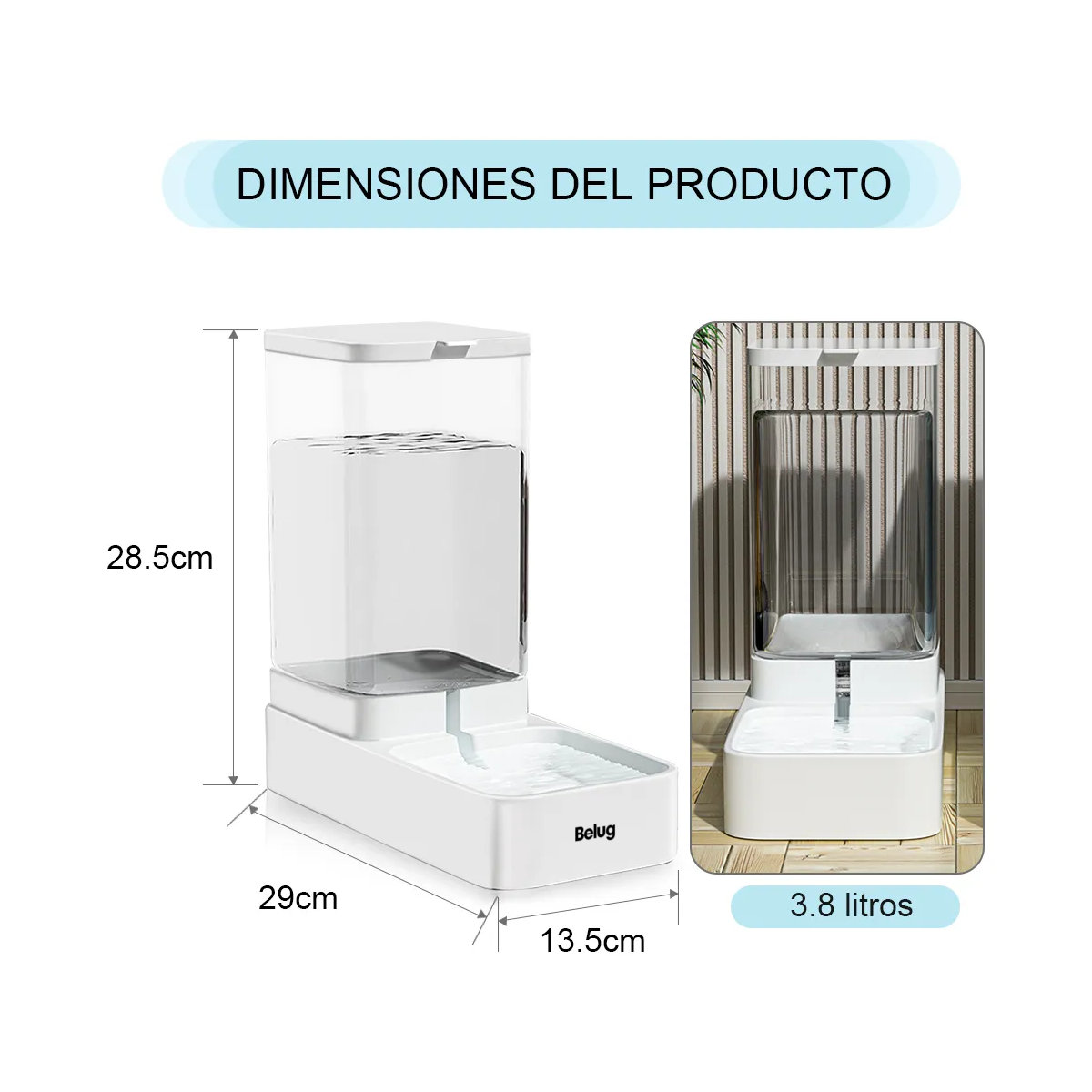 Foto 3 pulgar | Dispensador Automático De Agua Para Perros Y Gatos Belug 3.8l Blanco