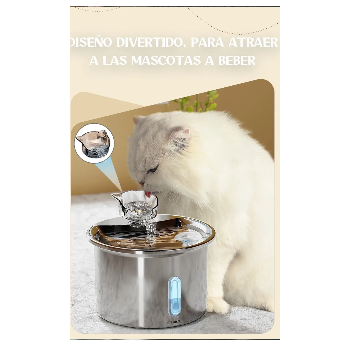 Foto 3 | 2.2l Bebedero Lab.gfuente Para Gatos Perros Acero Inoxidable