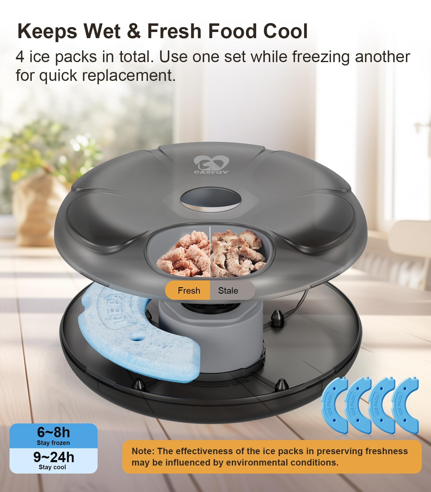 Foto 5 pulgar | Comedero Automático Para Gatos Casfuy Inalámbrico Para Comida Húmeda Con Bolsas De Hielo - Venta Internacional.