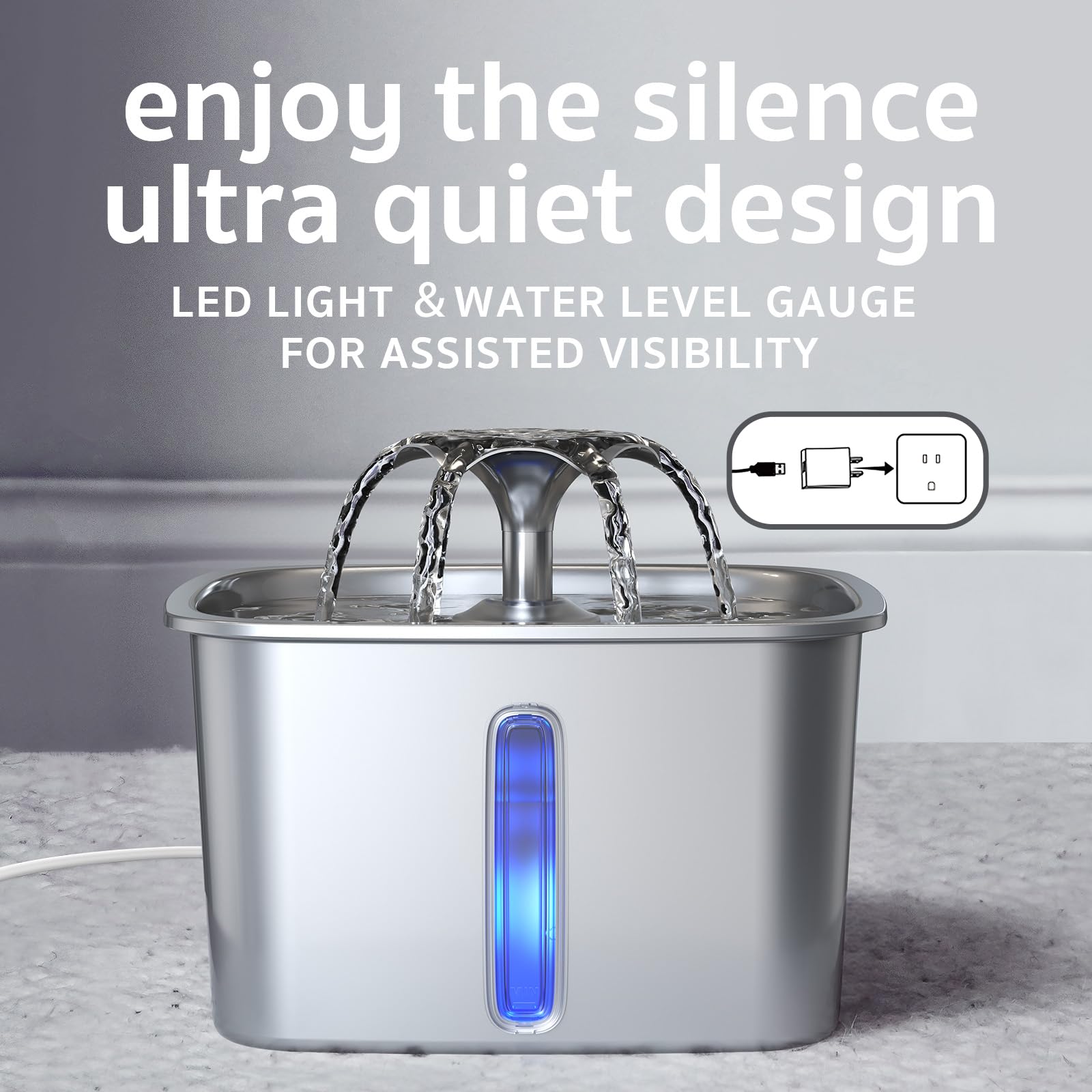 Foto 6 pulgar | Fuente De Agua Cat Veken De Acero Inoxidable De 2 8 L Con Filtros - Venta Internacional.