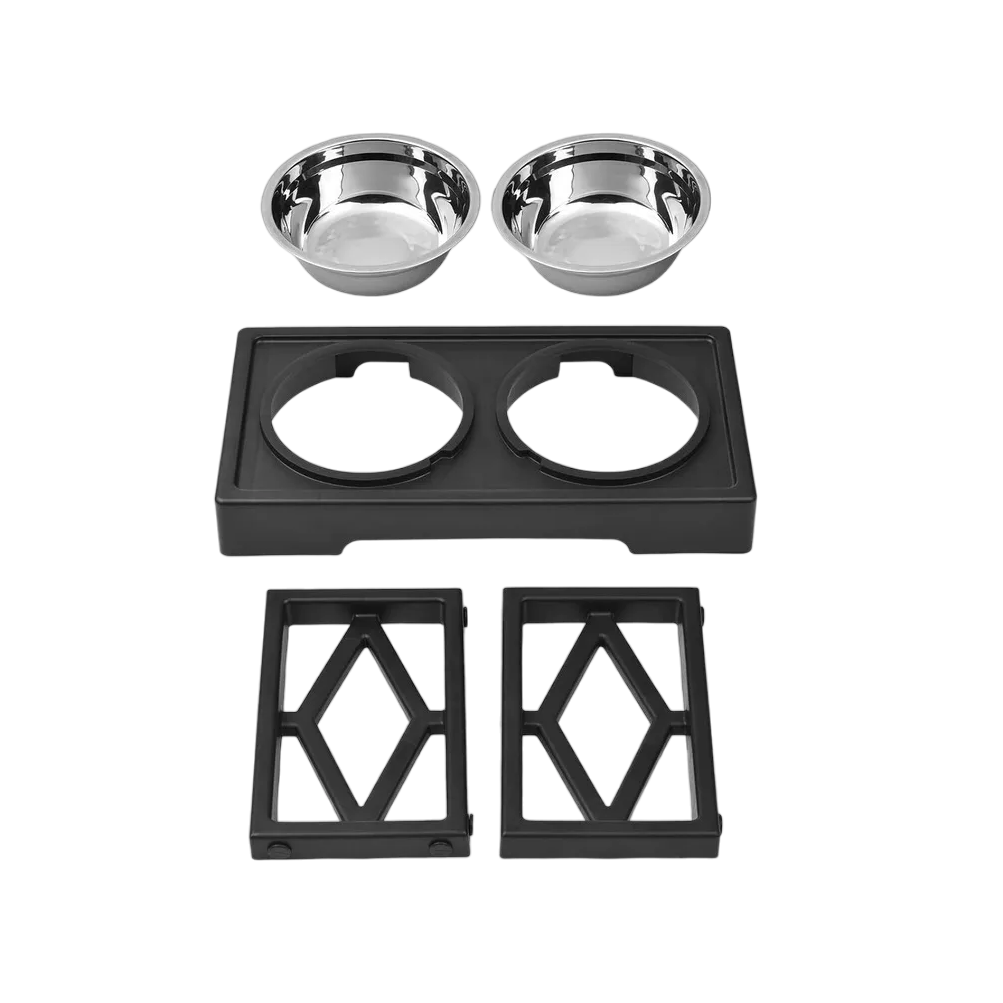 Cuencos Elevados Ajustable con Doble Cuenco Negro para Perro