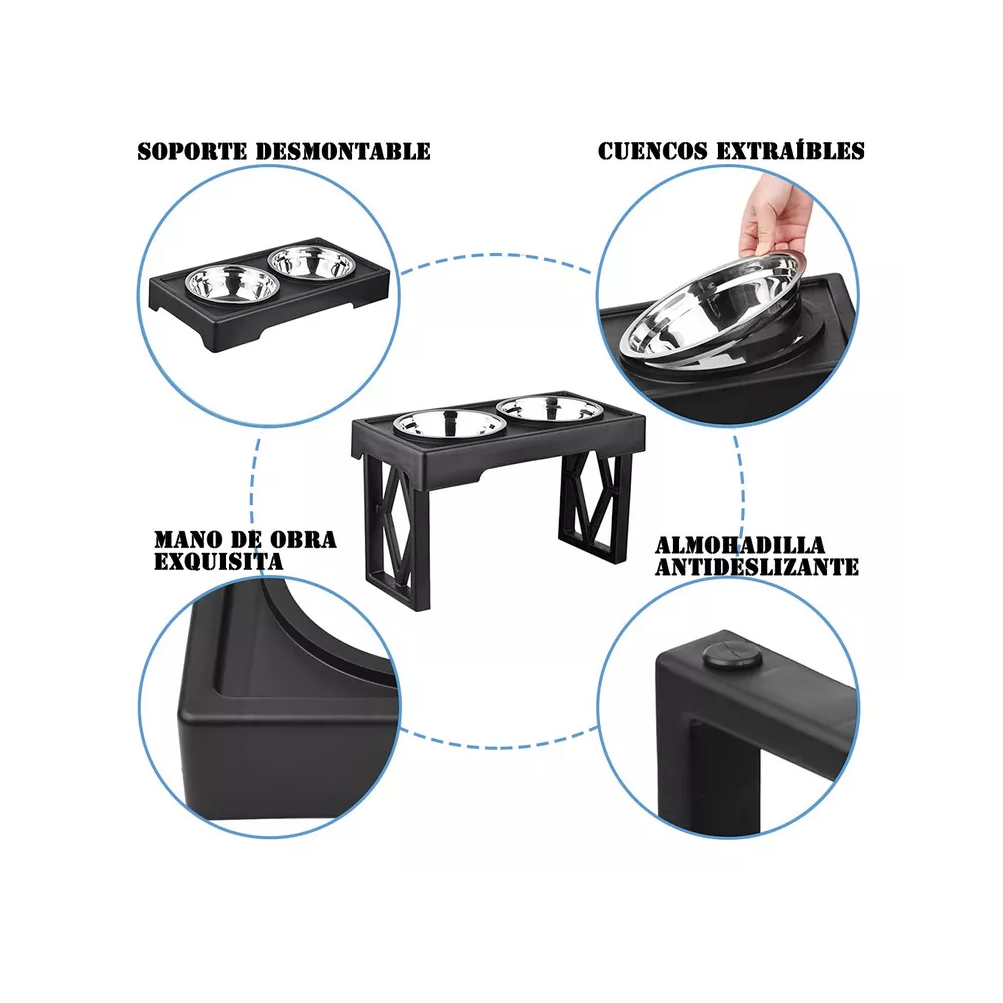Foto 4 pulgar | Cuencos Elevados Ajustable con Doble Cuenco Negro para Perro