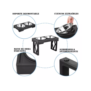 Foto 3 | Cuencos Elevados Ajustable con Doble Cuenco Negro para Perro