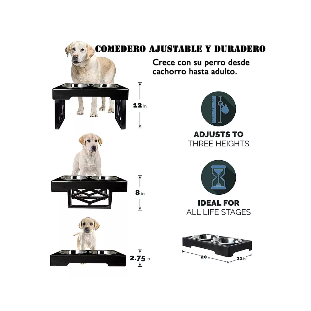 Foto 6 pulgar | Cuencos Elevados Ajustable con Doble Cuenco Negro para Perro