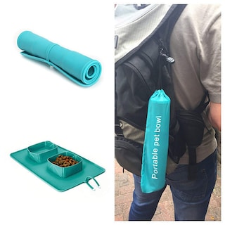 Foto 3 | Cuencos De Viaje Para Mascotas Y Perros, Doble Cuenco Plegable De Silicona Con Bolsa - Venta Internacional.
