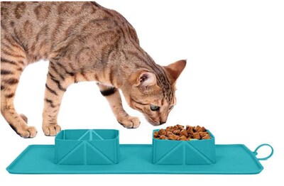 Foto 4 | Plato Para Perro Y Gato Antideslizante Portátil Enrollable Ecológico Turquesa Bluelander