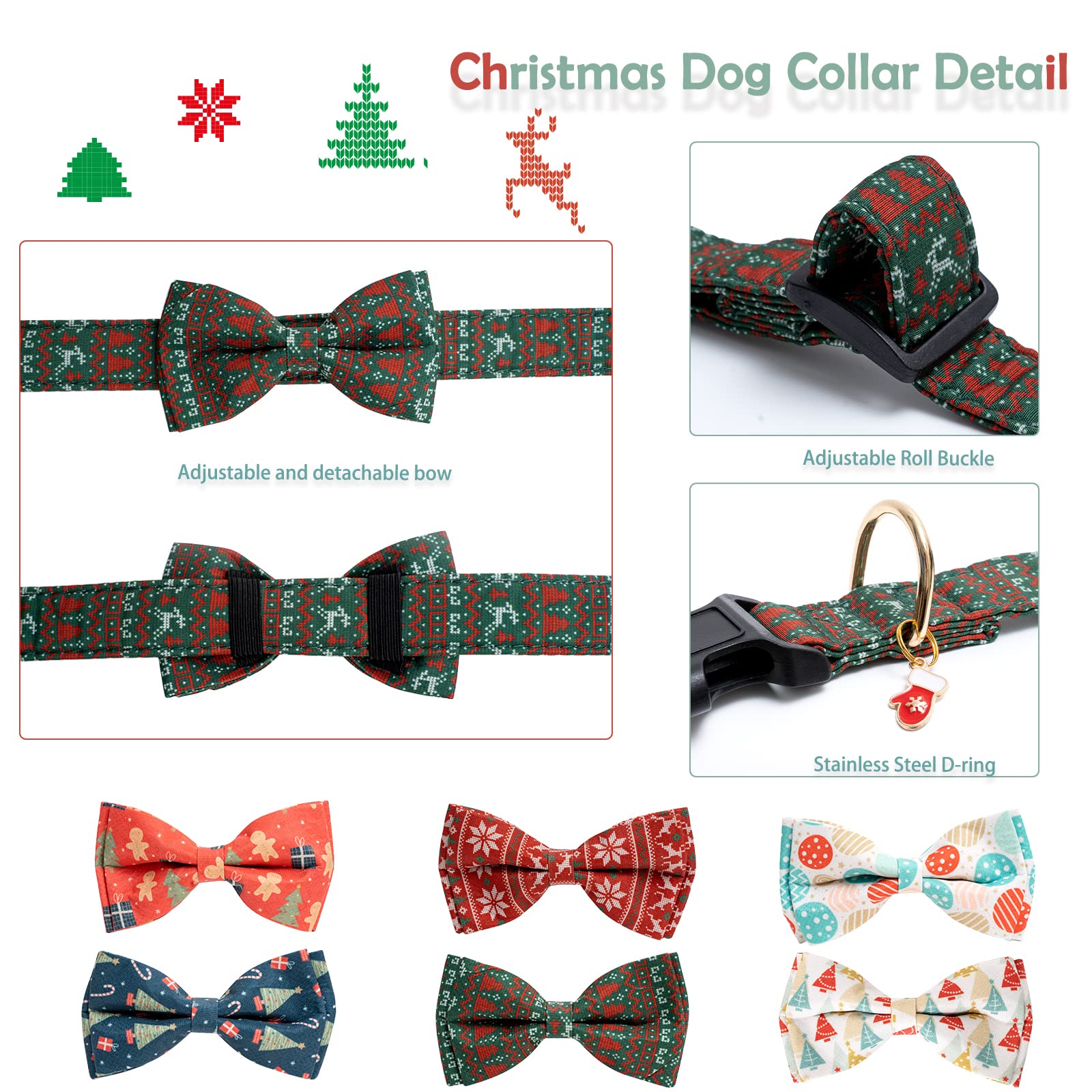 Foto 6 pulgar | Collar Navideño Para Perros De Algodón Con Pajarita Para Perros Pequeños, Medianos Y Grandes - Venta Internacional.