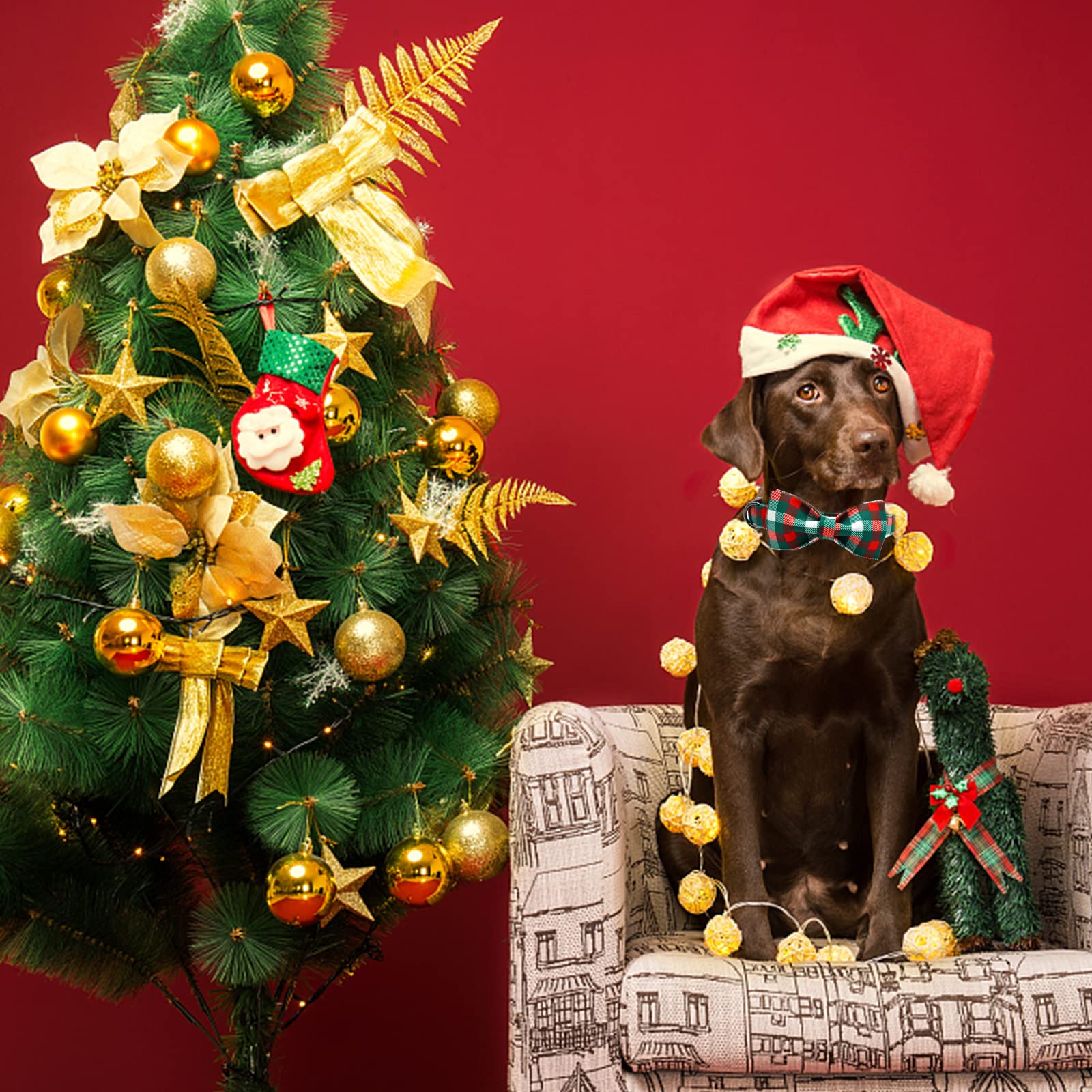 Foto 6 | Collar Para Perro, Elegante Diseño De Tartán Navideño Con Forma De Coleta - Venta Internacional.