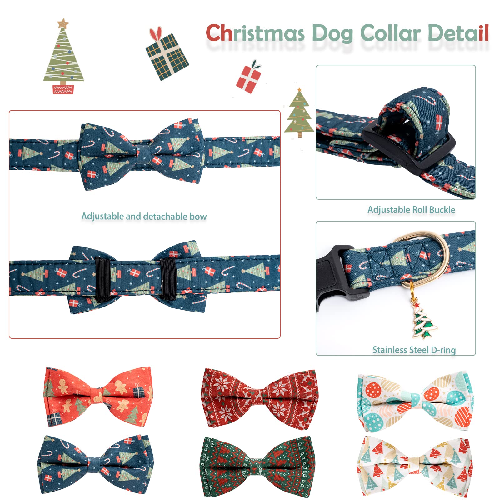 Foto 5 | Collar Navideño De Algodón Con Pajarita Verde Para Perros - Venta Internacional.