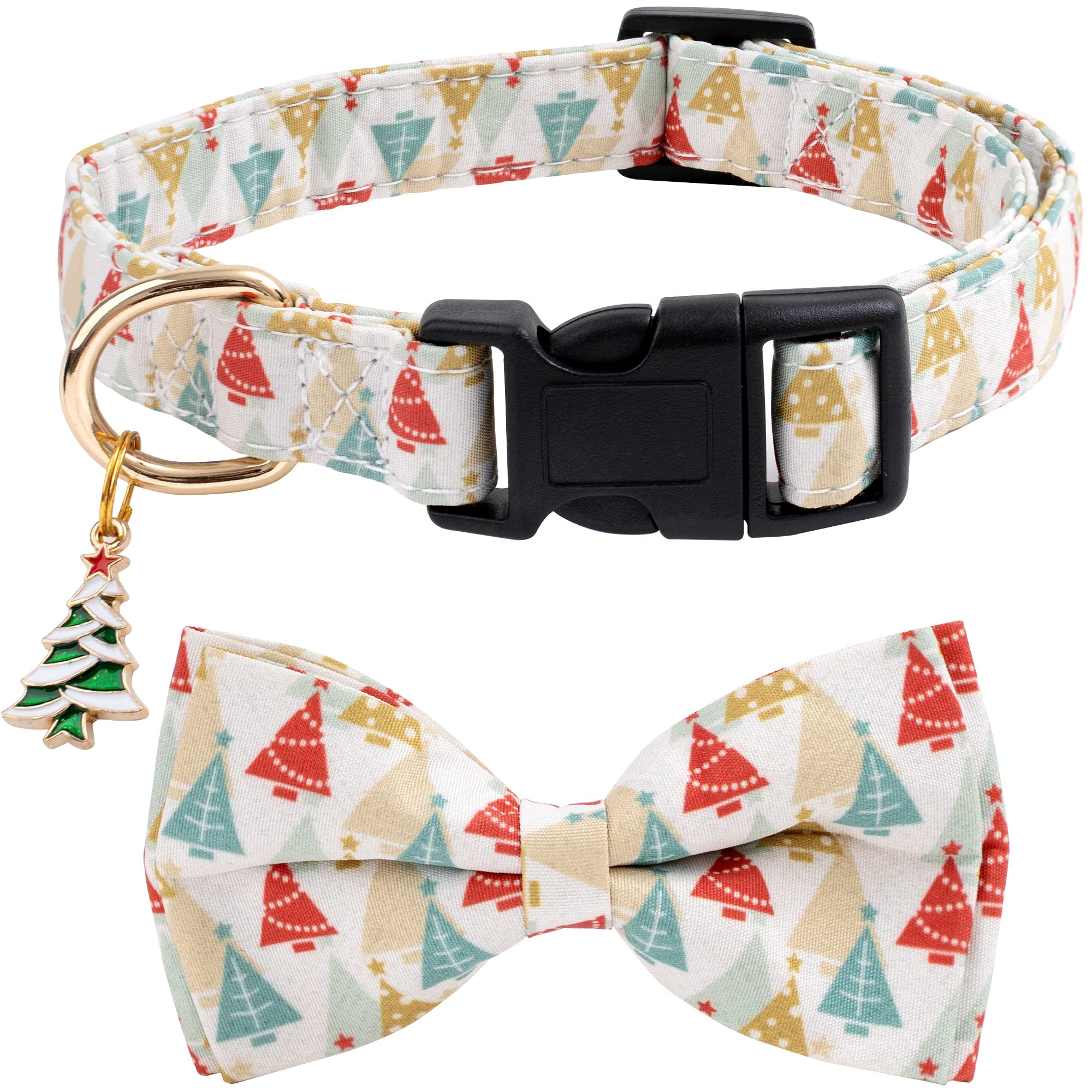 Collar Para Perro Faygarsle De Algodón Navideño Con Pajarita Beige Y Dorado - Venta Internacional.