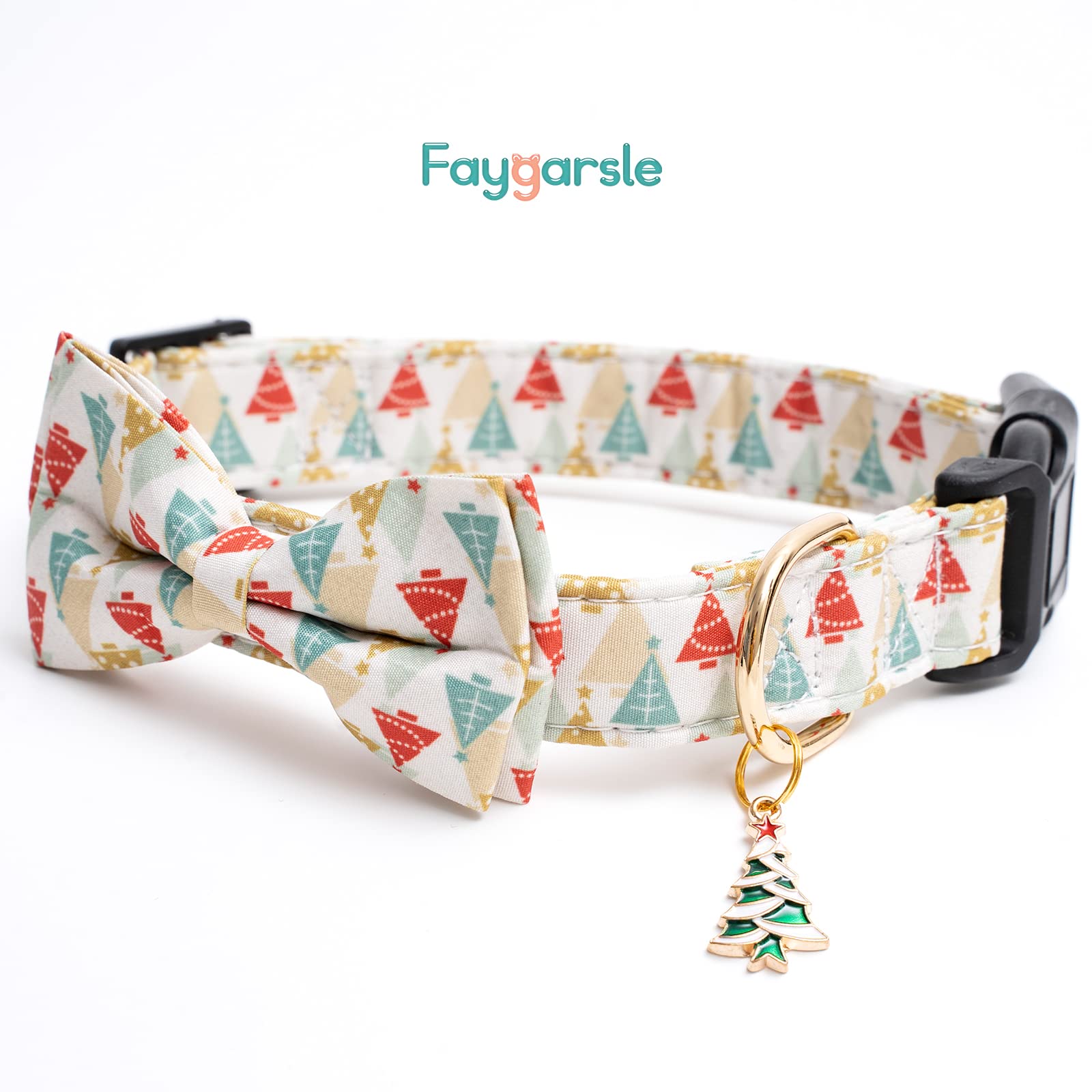 Foto 4 pulgar | Collar Para Perro Faygarsle De Algodón Navideño Con Pajarita Beige Y Dorado - Venta Internacional.