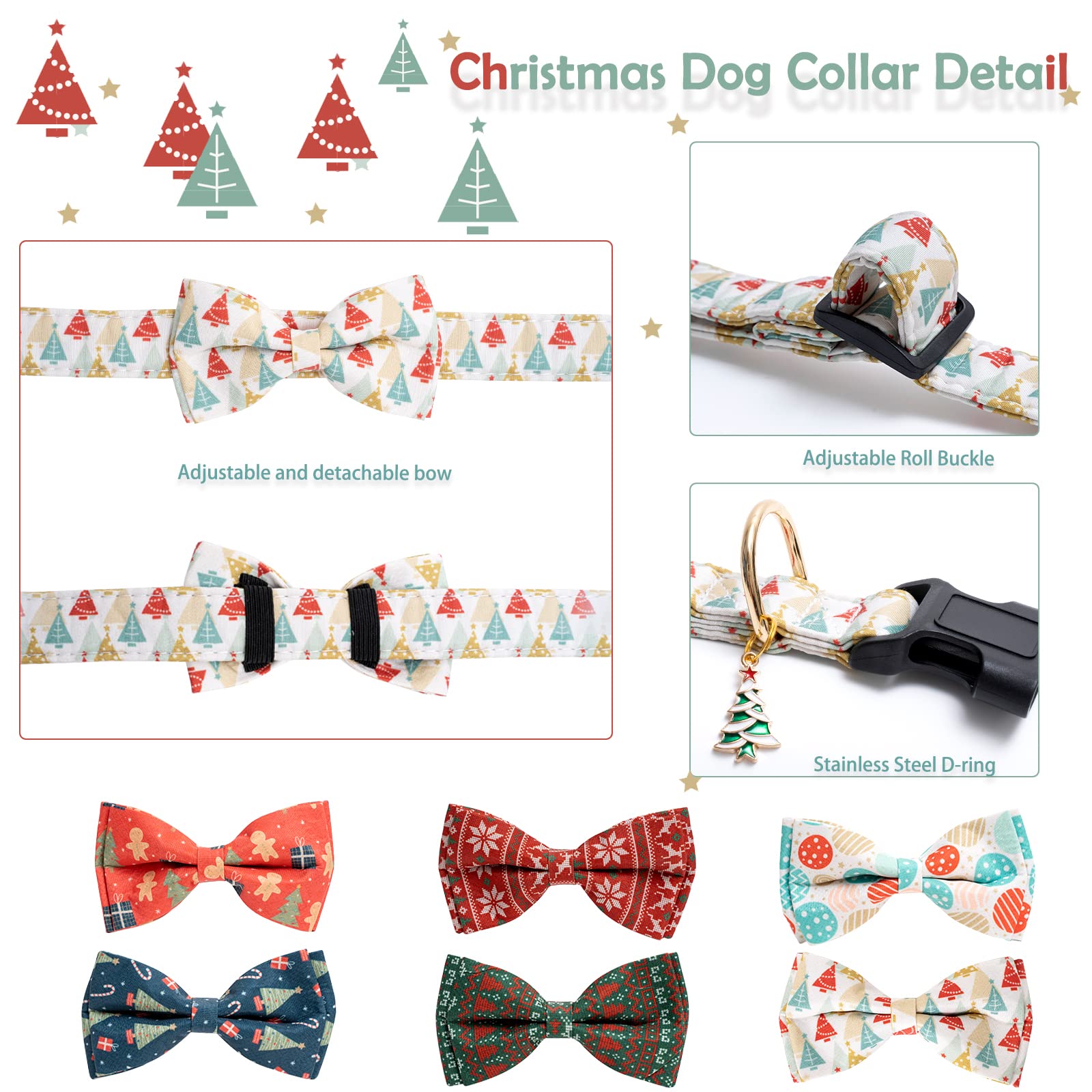 Foto 5 | Collar Para Perro Faygarsle De Algodón Navideño Con Pajarita Beige Y Dorado - Venta Internacional.