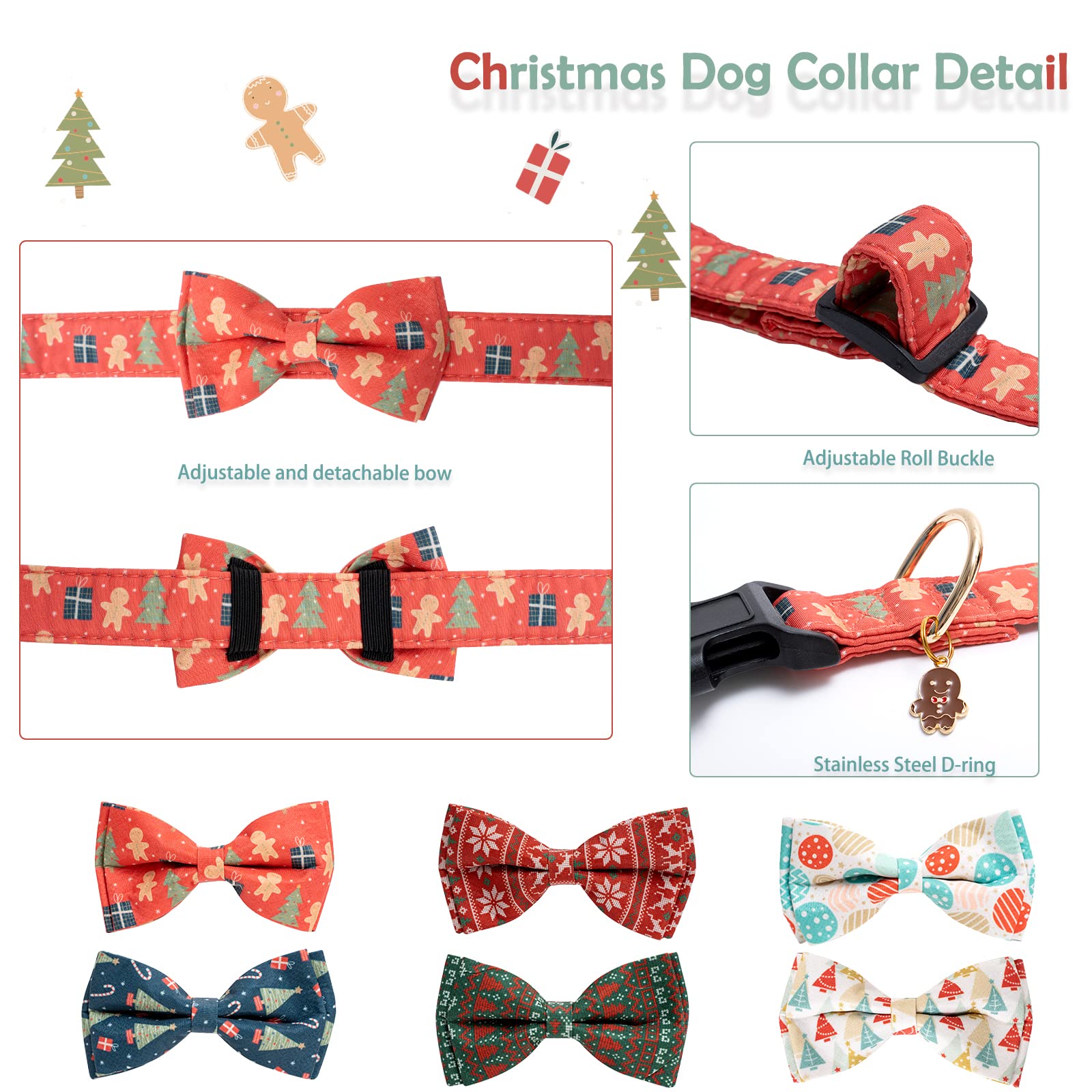 Foto 5 | Collar Navideño De Algodón Con Pajarita Verde Y Rojo Para Perros - Venta Internacional.