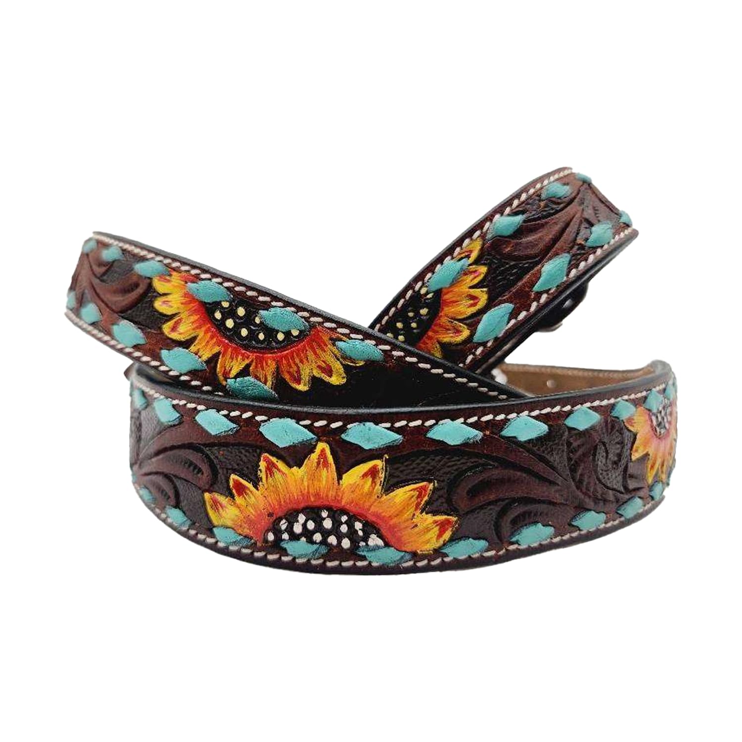 Foto 2 pulgar | Collar Para Perro Ranch De Piel Turquesa Con Forma De Girasol, Pespunte A Mano - Venta Internacional.