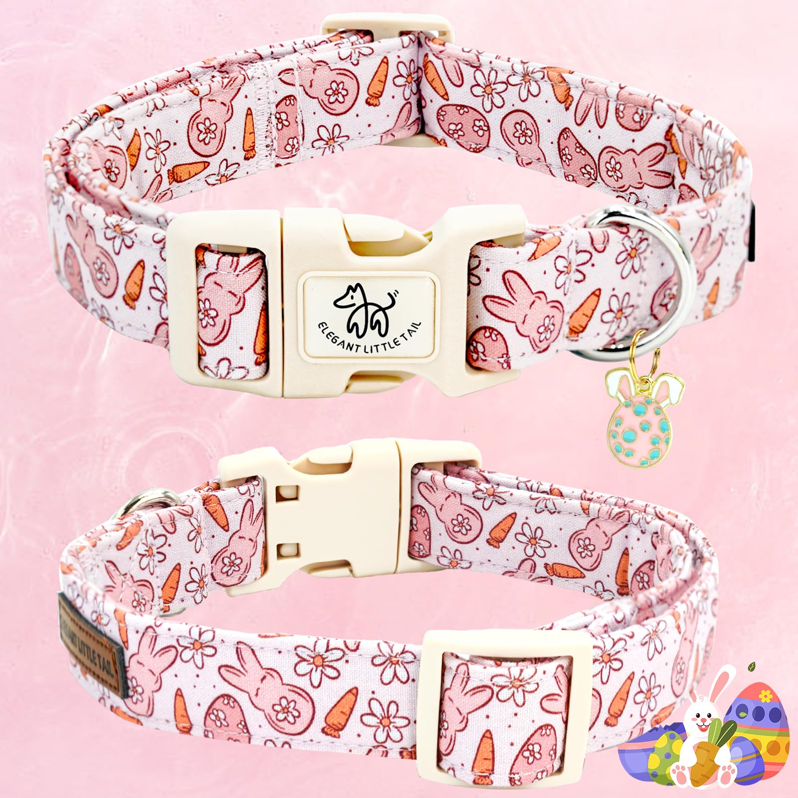 Foto 4 pulgar | Collar Para Perro, Elegante Rabita, Estampado De Conejito De Pascua, Algodón Rosa - Venta Internacional.