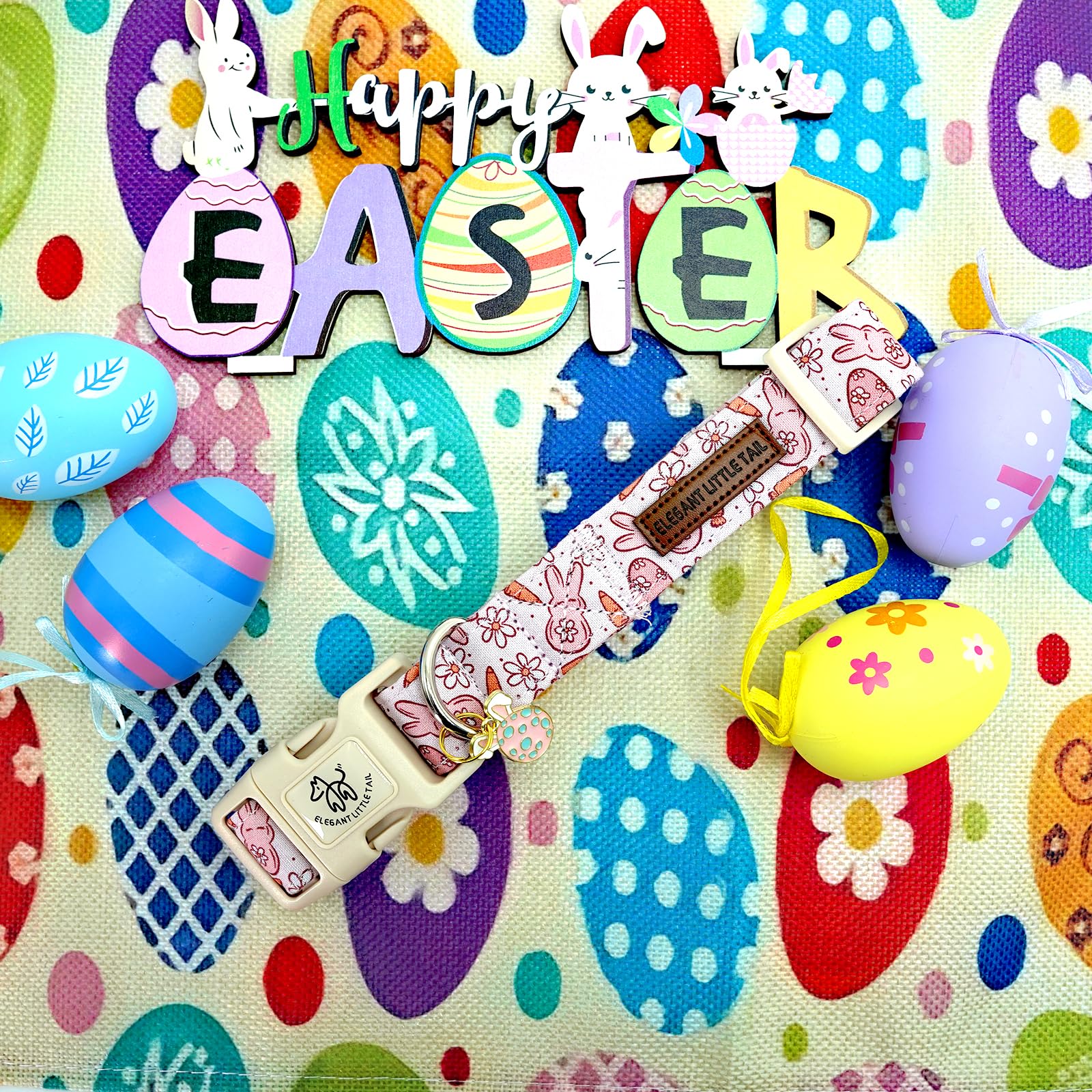 Foto 7 pulgar | Collar Para Perro, Elegante Rabita, Estampado De Conejito De Pascua, Algodón Rosa - Venta Internacional.