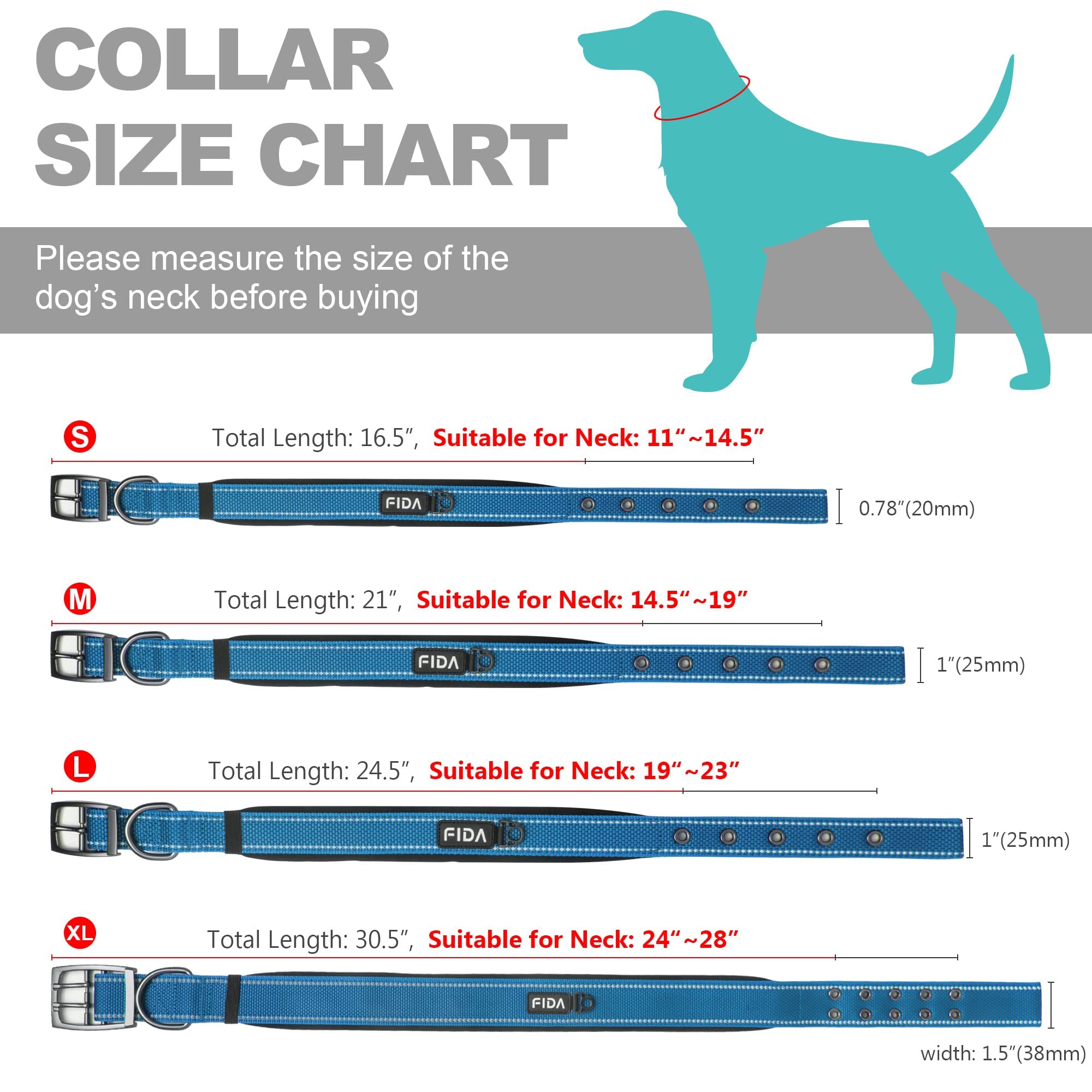 Foto 7 pulgar | Collar Para Perros Fida Heavy Duty, Acolchado De Neopreno, Para Razas Medianas - Venta Internacional.