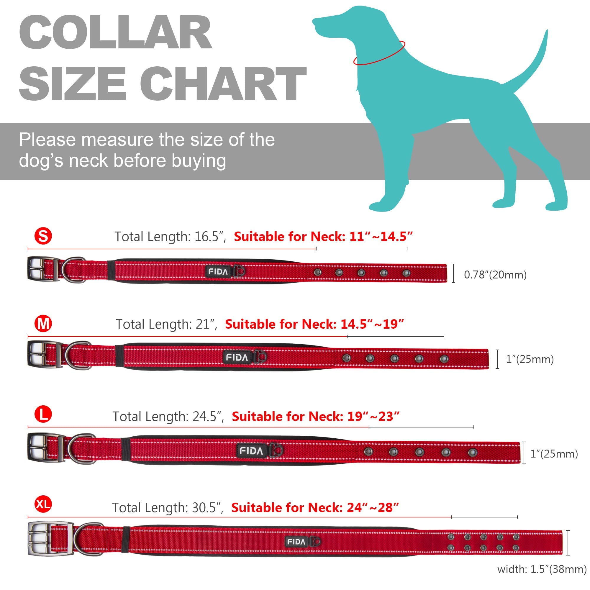 Foto 7 pulgar | Collar Para Perro Fida Heavy Duty, Ultracómodo, Acolchado De Neopreno - Venta Internacional.