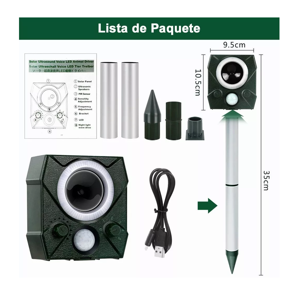 Foto 6 pulgar | Repelente Ultrasónico Solar con Sensor de Movimiento