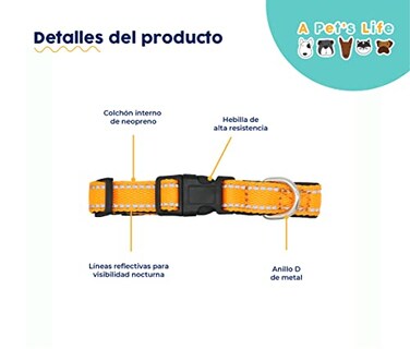 Foto 2 | A Pets Life Collar Reflejante Con Interior De Neopreno Acolchonado Para Perro, Talla M. (anaranjado)