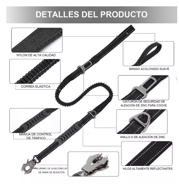 Foto 5 pulgar | Correa Xtellar Cinturón De Seguridad Para Perro Grande Reflectante  Modelo Negro