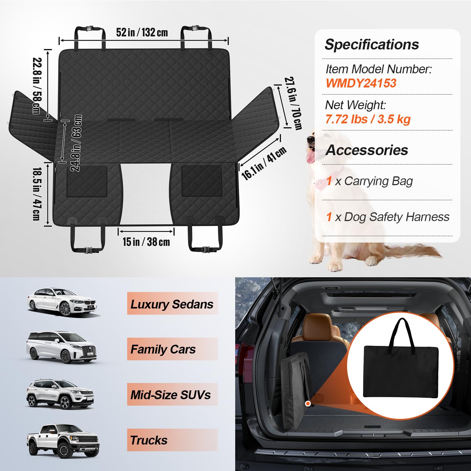 Foto 8 pulgar | Extensor De Asiento Trasero Para Perros Vevor, Funda De Asiento De Coche Con Fondo Duro - Venta Internacional.