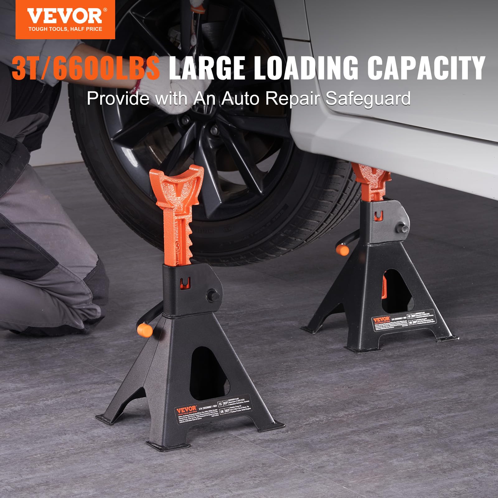 Foto 3 pulgar | Jack Stands Vevor De 3 Toneladas (6.000 Libras) De Capacidad Para Coche - Venta Internacional.