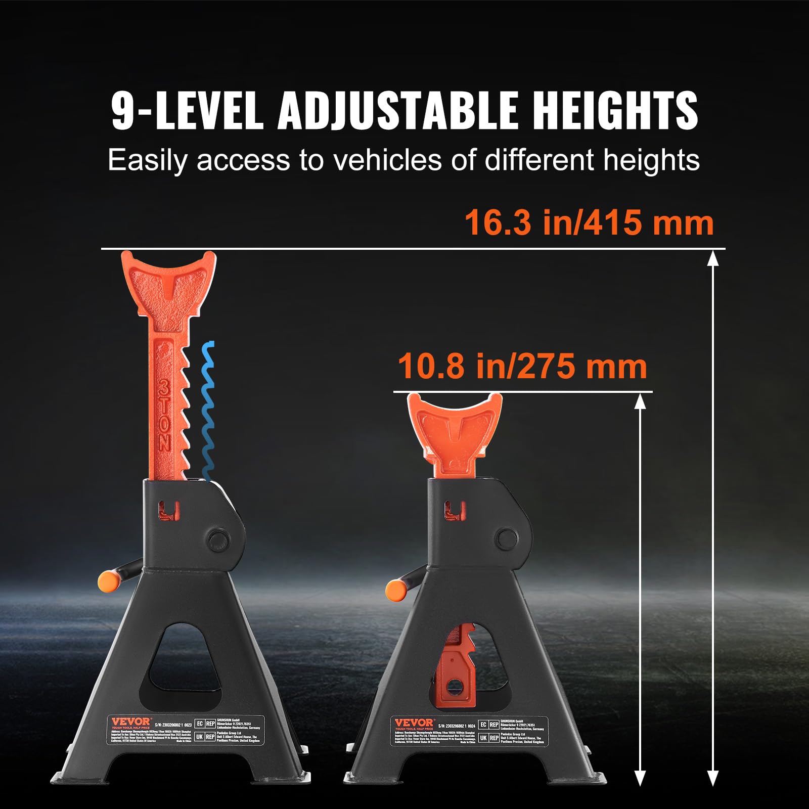 Foto 6 pulgar | Jack Stands Vevor De 3 Toneladas (6.000 Libras) De Capacidad Para Coche - Venta Internacional.