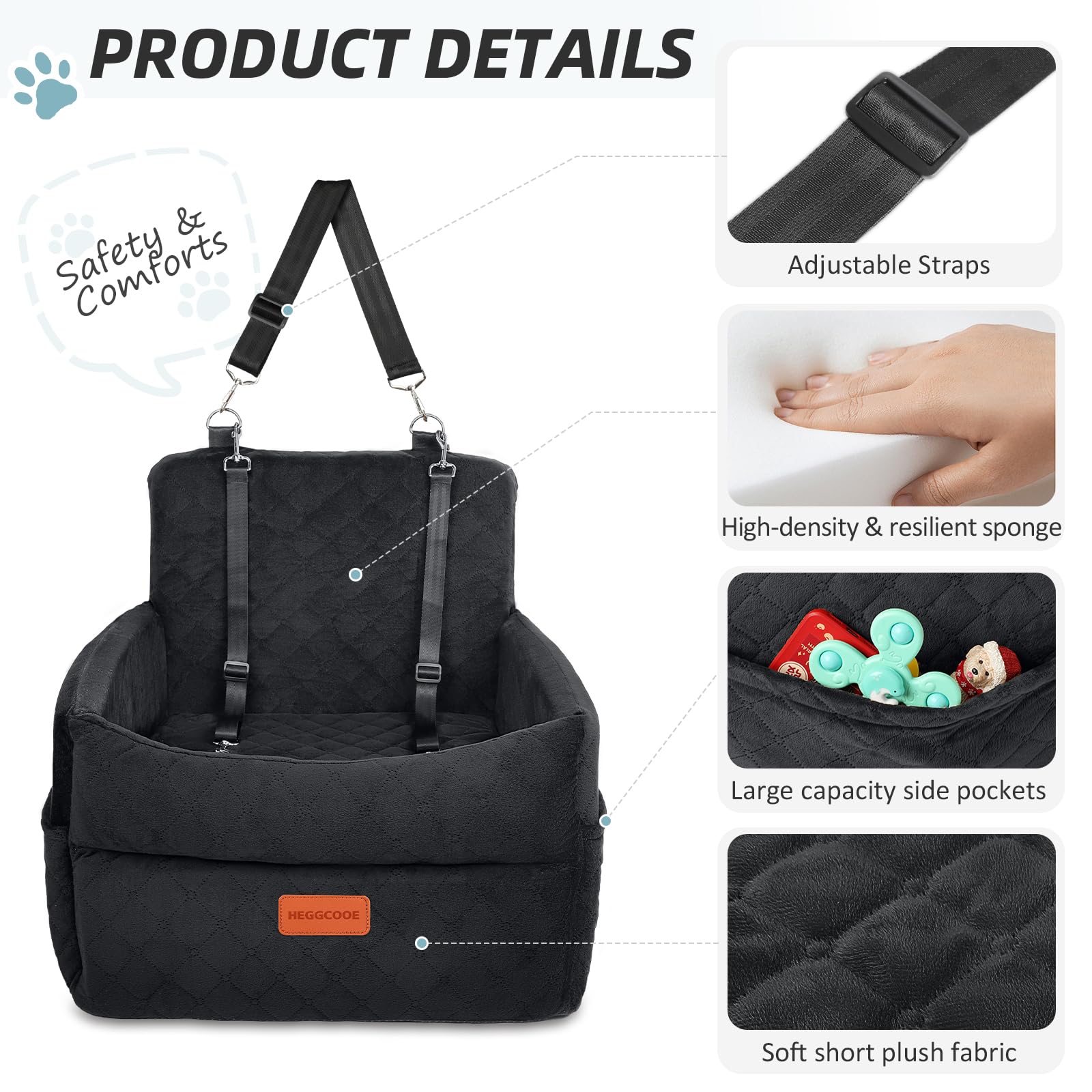 Foto 5 pulgar | Asiento De Coche Para Perros Heggcooe, Pequeño Refuerzo De Espuma Viscoelástica, 15 Kg Como Máximo - Venta Internaci